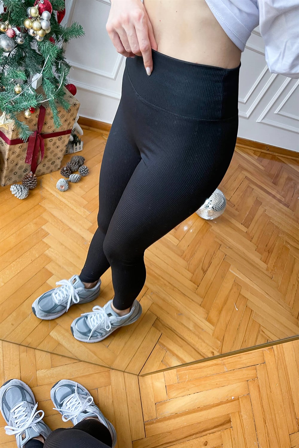 Siyah Push-Up Fitilli Tayt