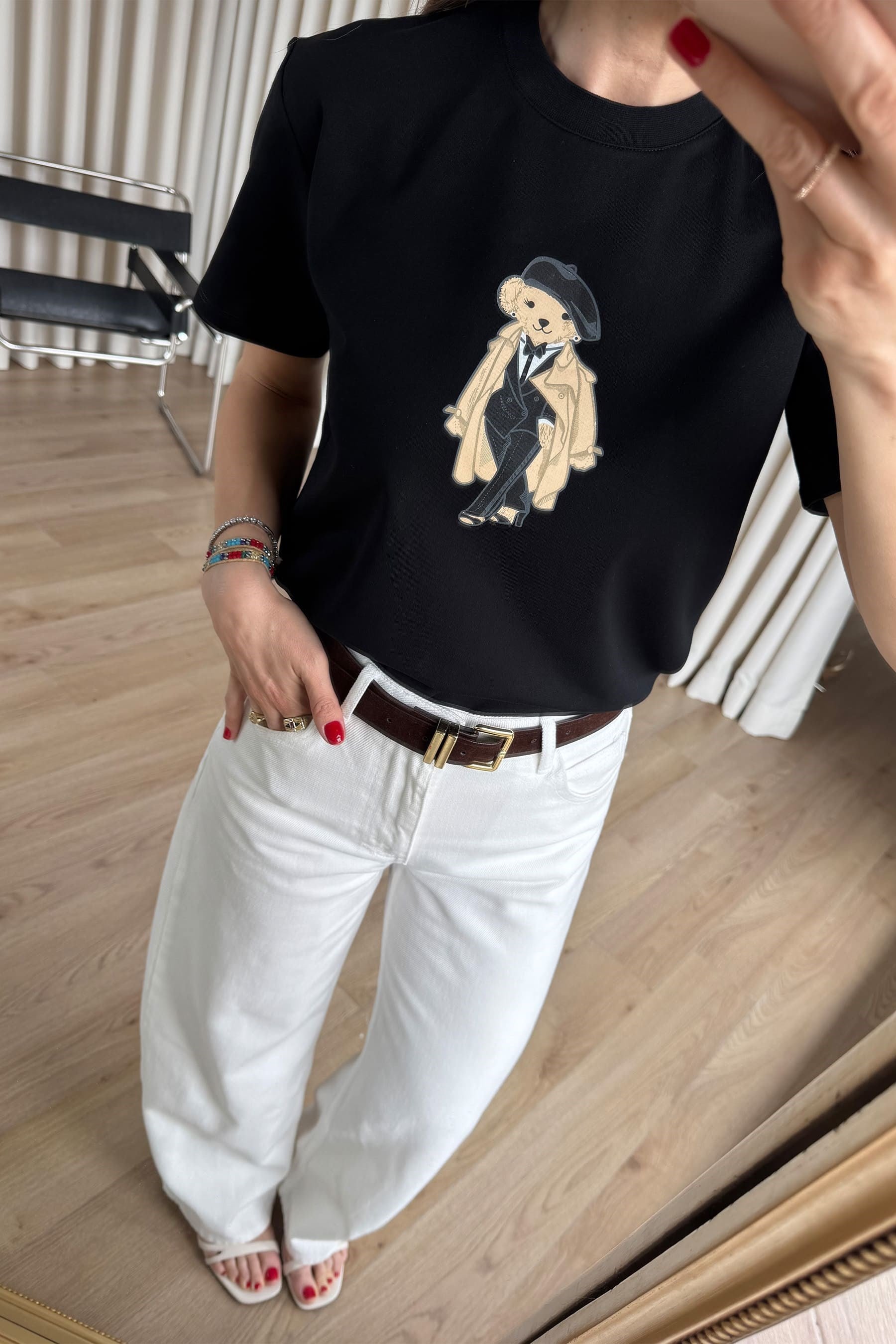 Siyah Teddy Baskılı T-Shirt