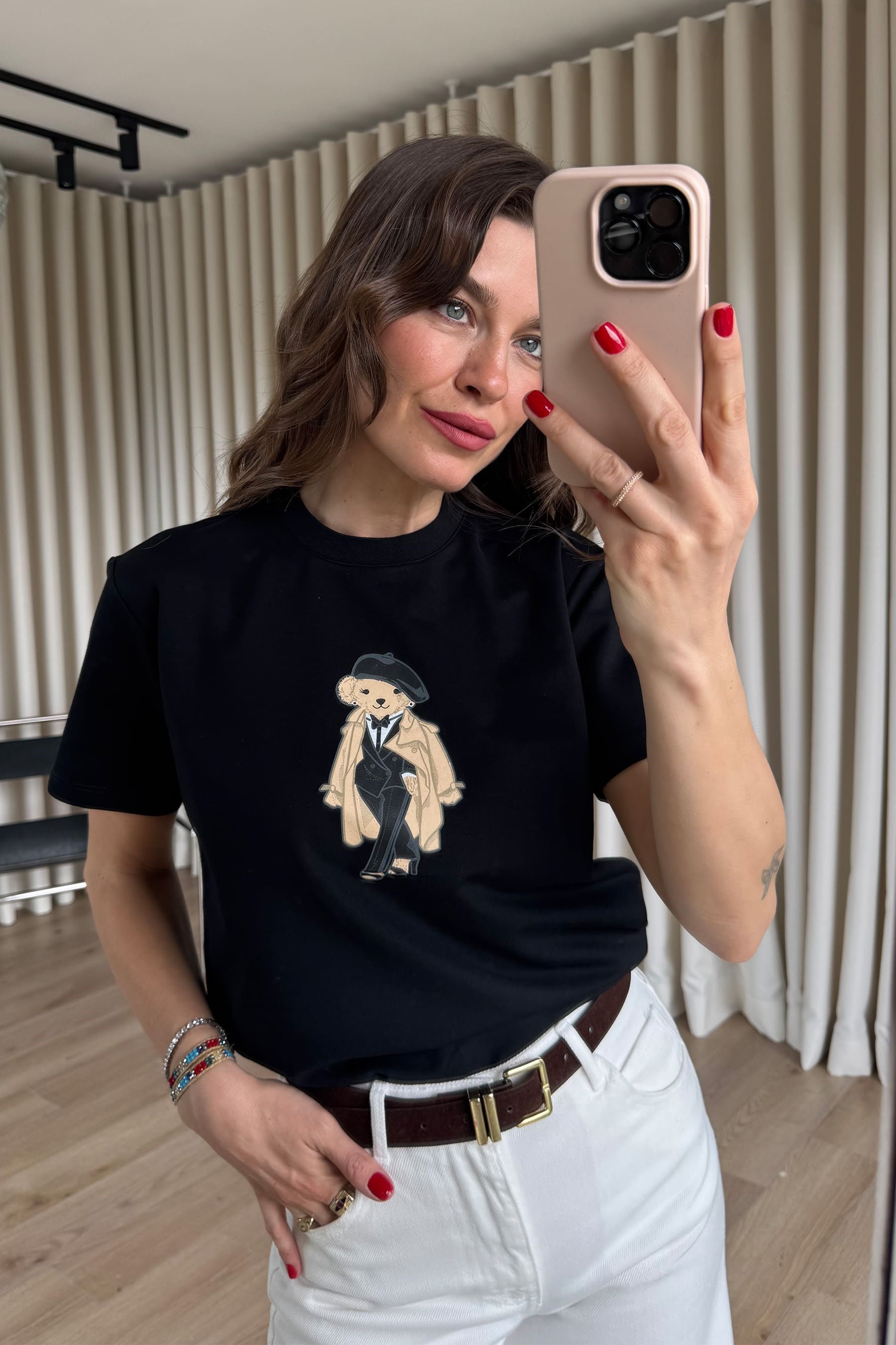Siyah Teddy Baskılı T-Shirt