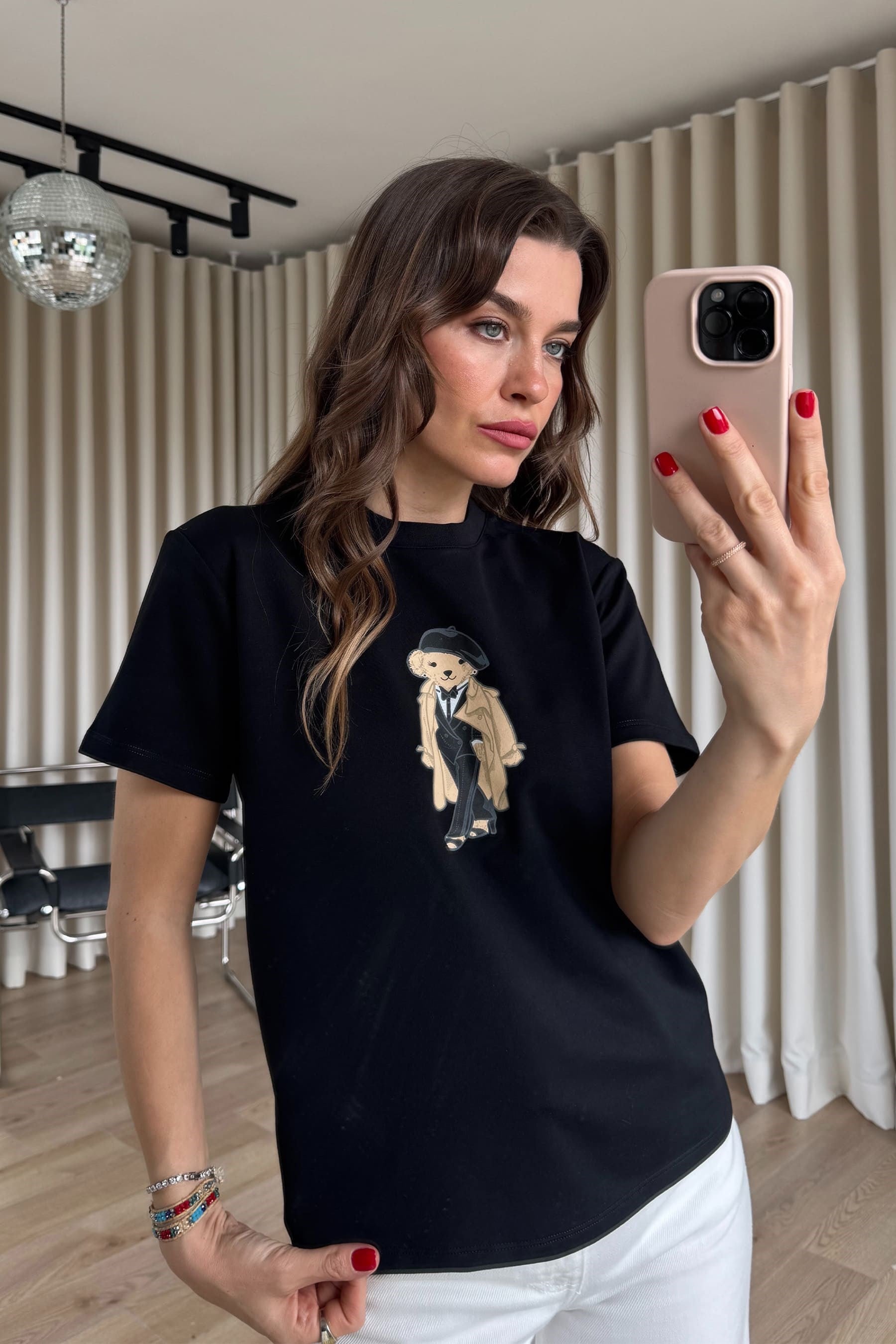 Siyah Teddy Baskılı T-Shirt