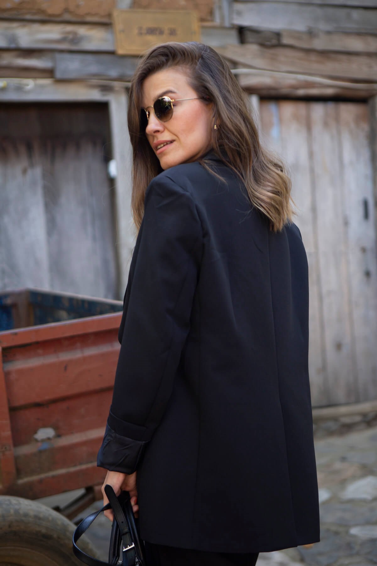 Siyah Tek Düğme Oversize Ceket