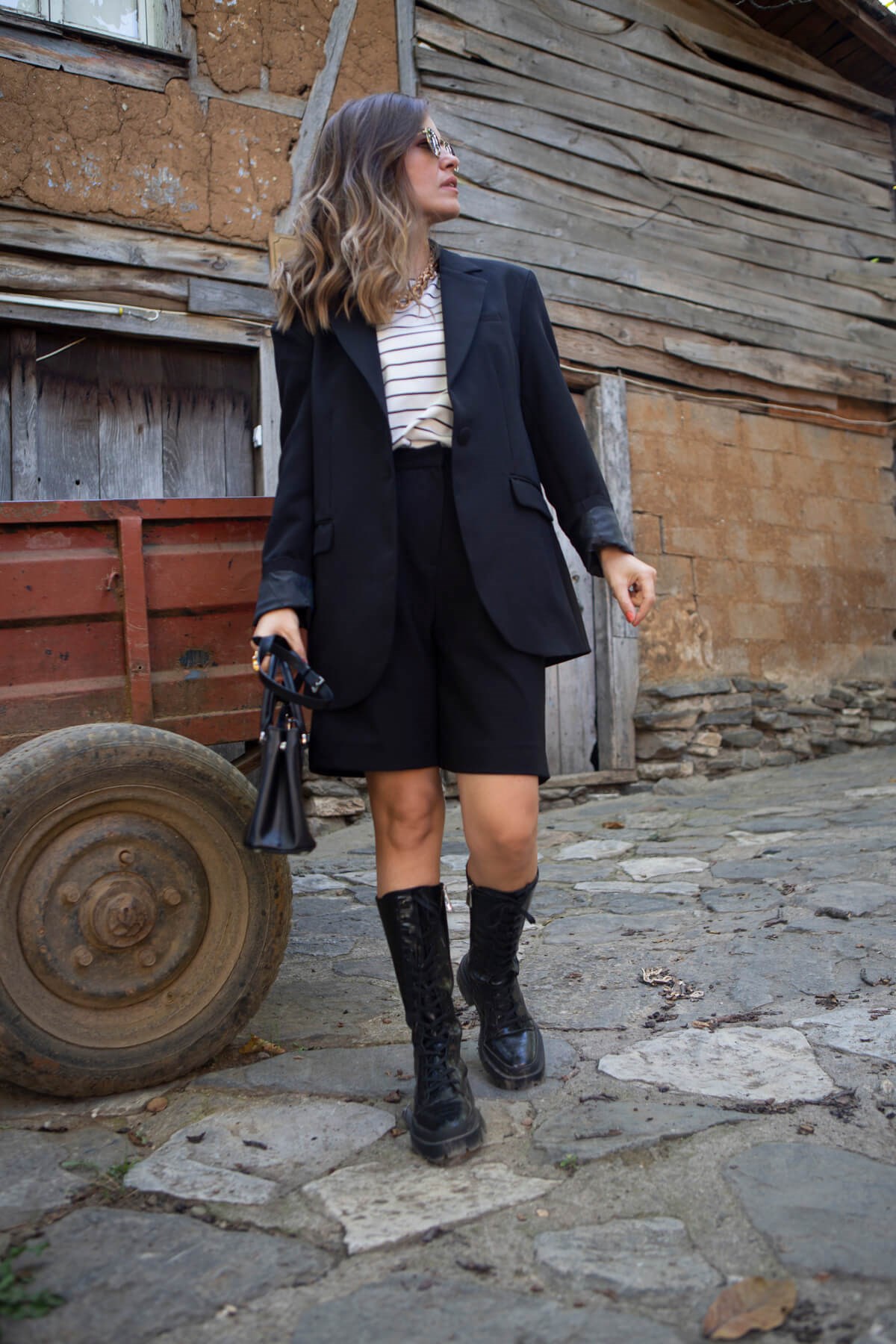 Siyah Tek Düğme Oversize Ceket