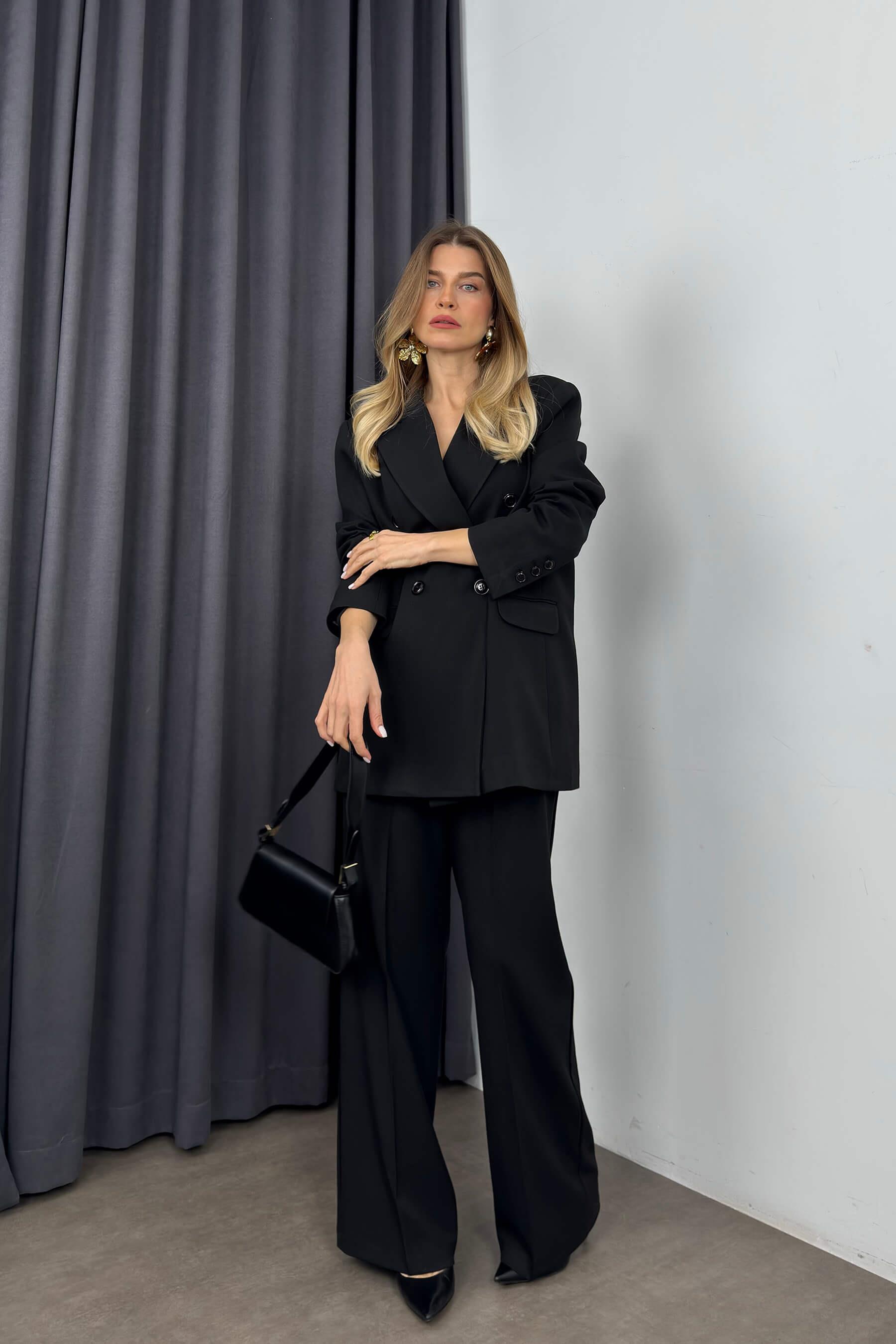 Siyah Yüksek Bel Pantolon Ceket Oversize Takım