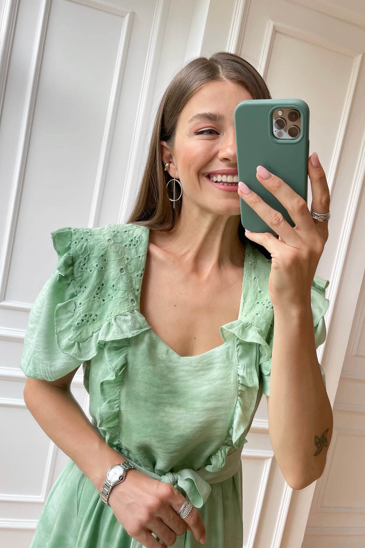 Su Yeşili Fisto Detay Elbise