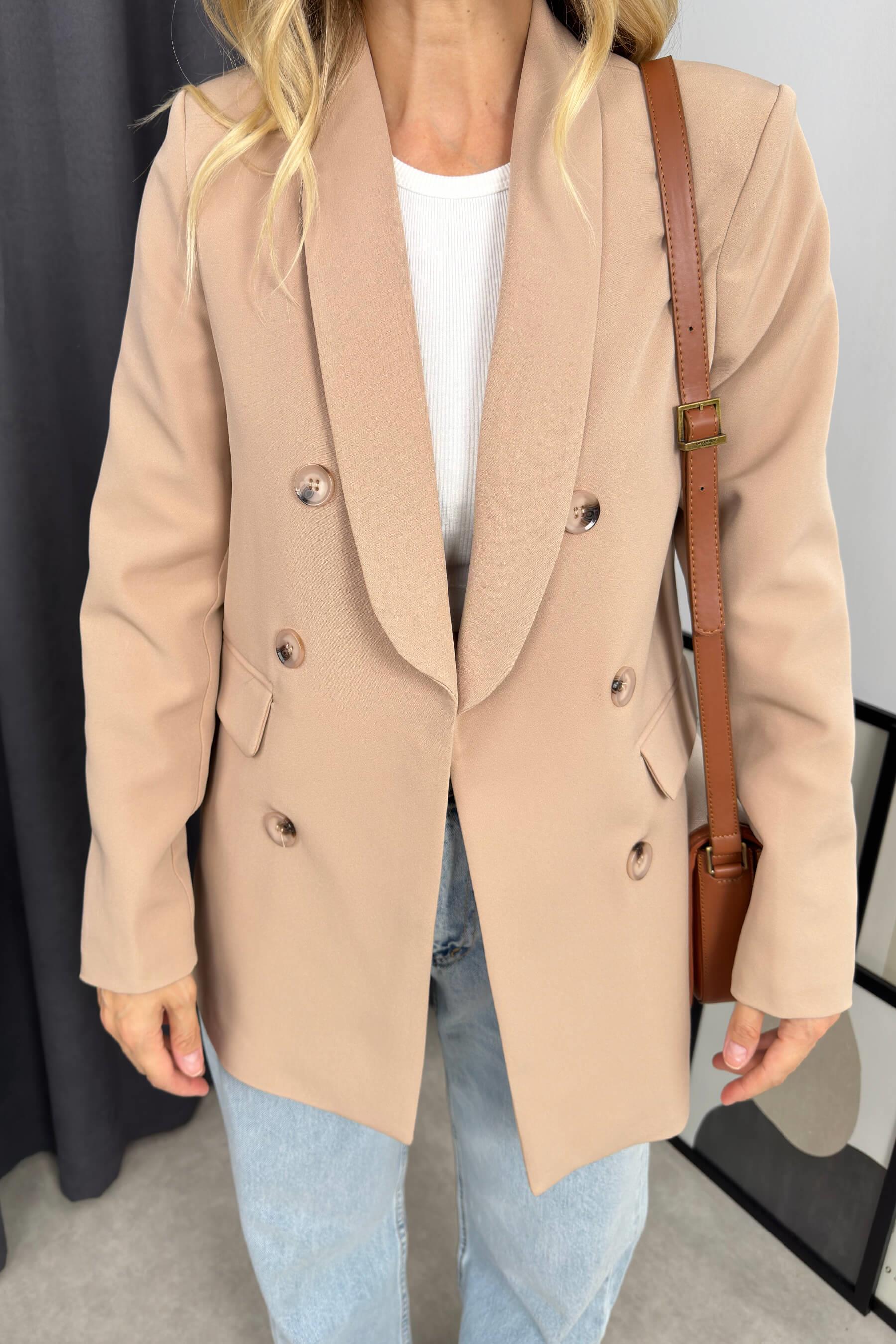 Sütlü Kahve Düğmeli Vatkalı Astarlı Ceket