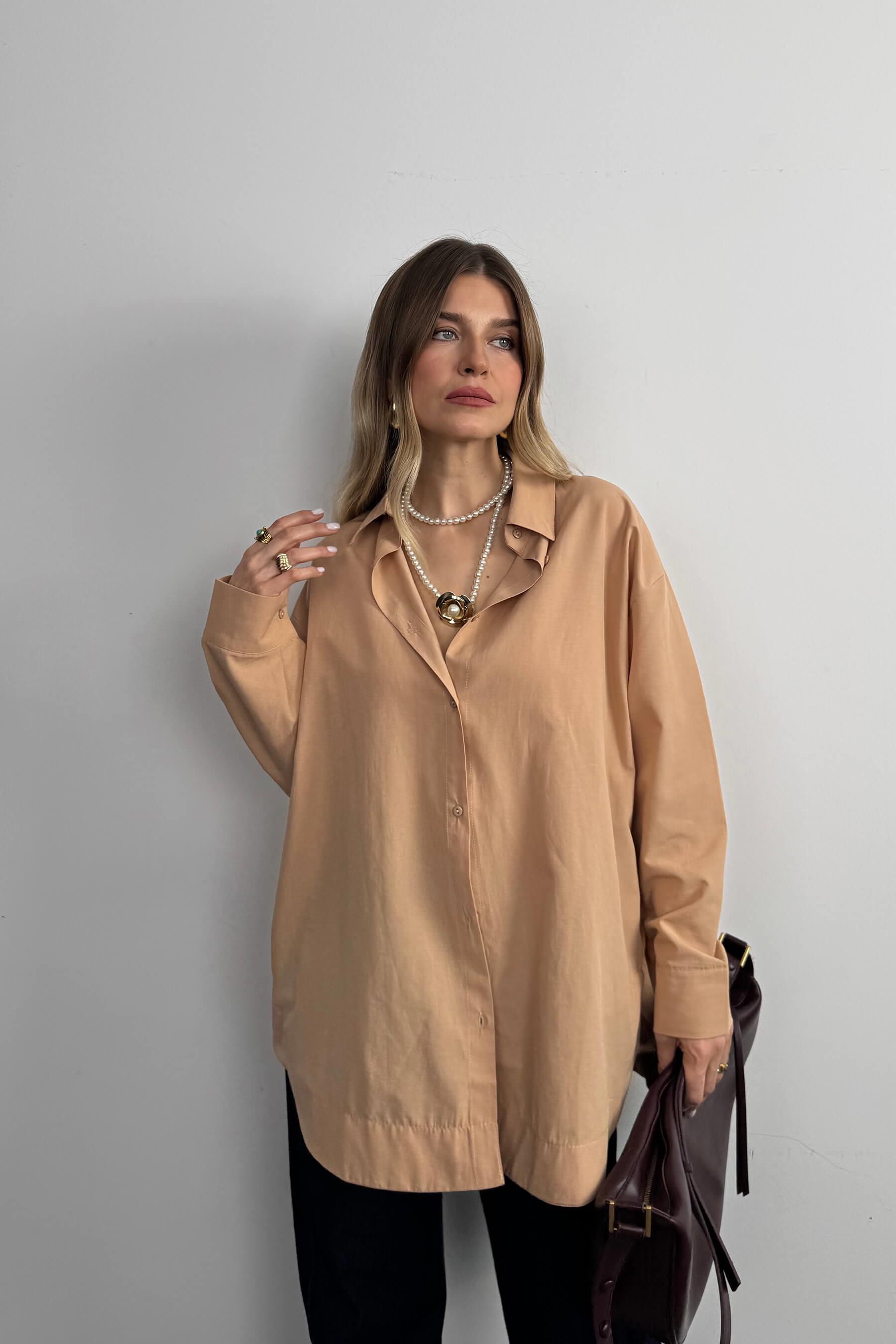 Sütlü Kahve Oversize Gömlek