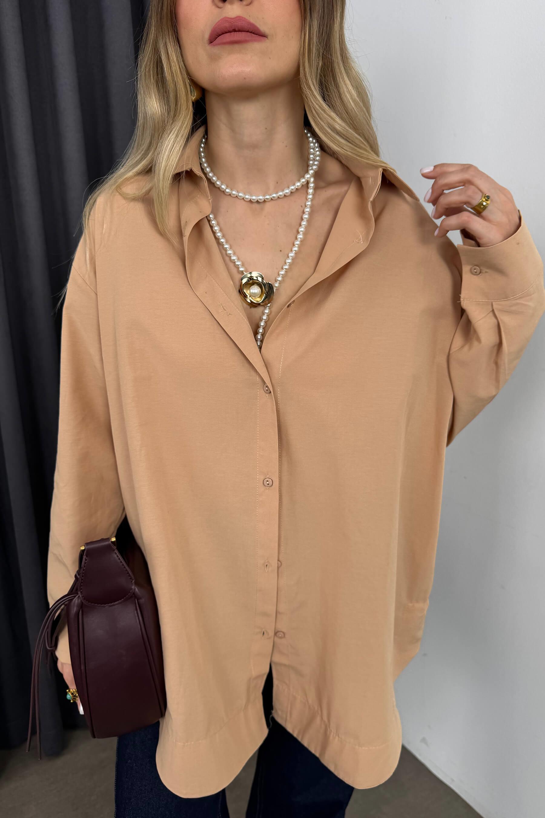 Sütlü Kahve Oversize Gömlek