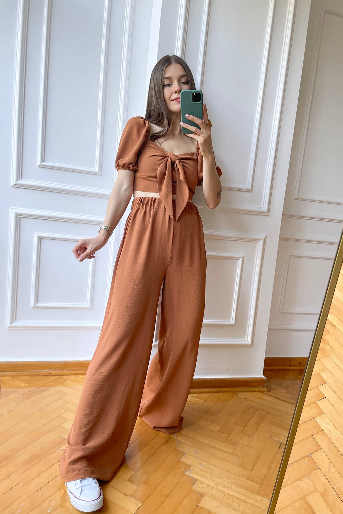 Taba Crop Pantolon Takım