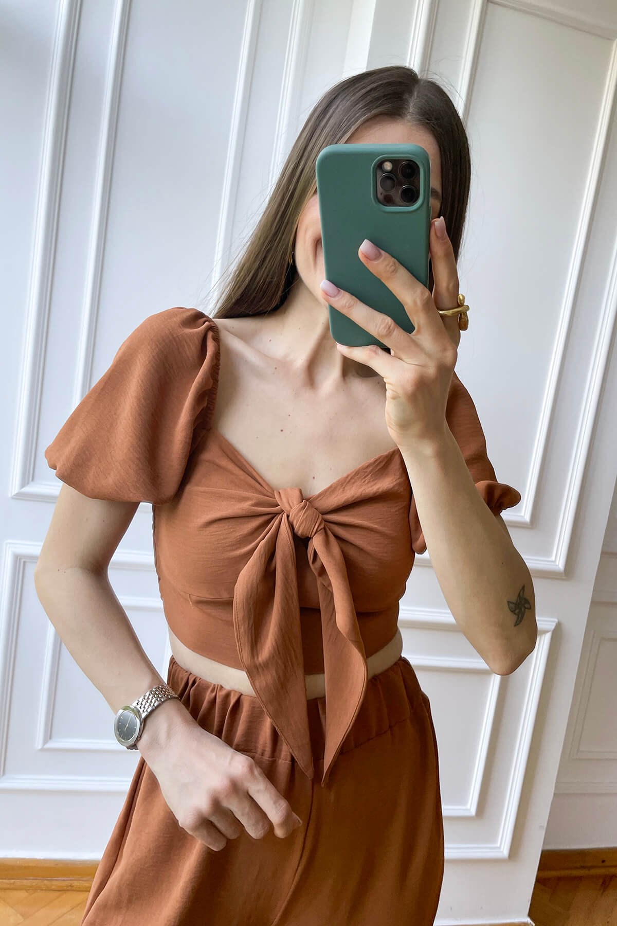 Taba Crop Pantolon Takım