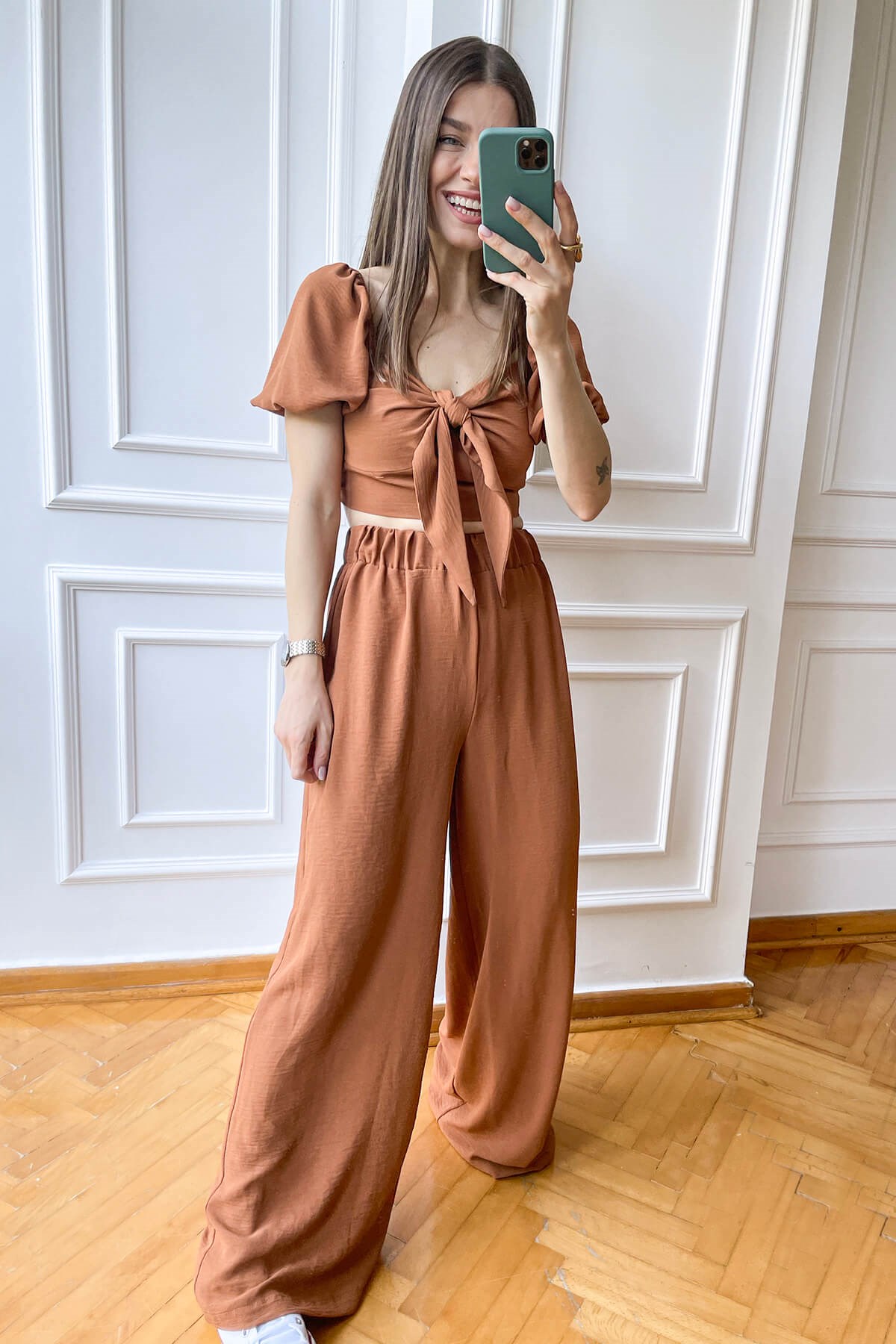 Taba Crop Pantolon Takım