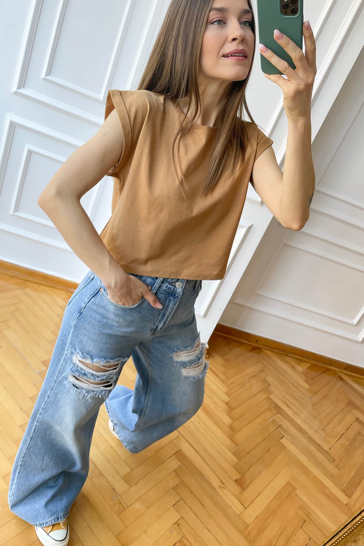 Taba Duble Kol Kısa T-Shirt