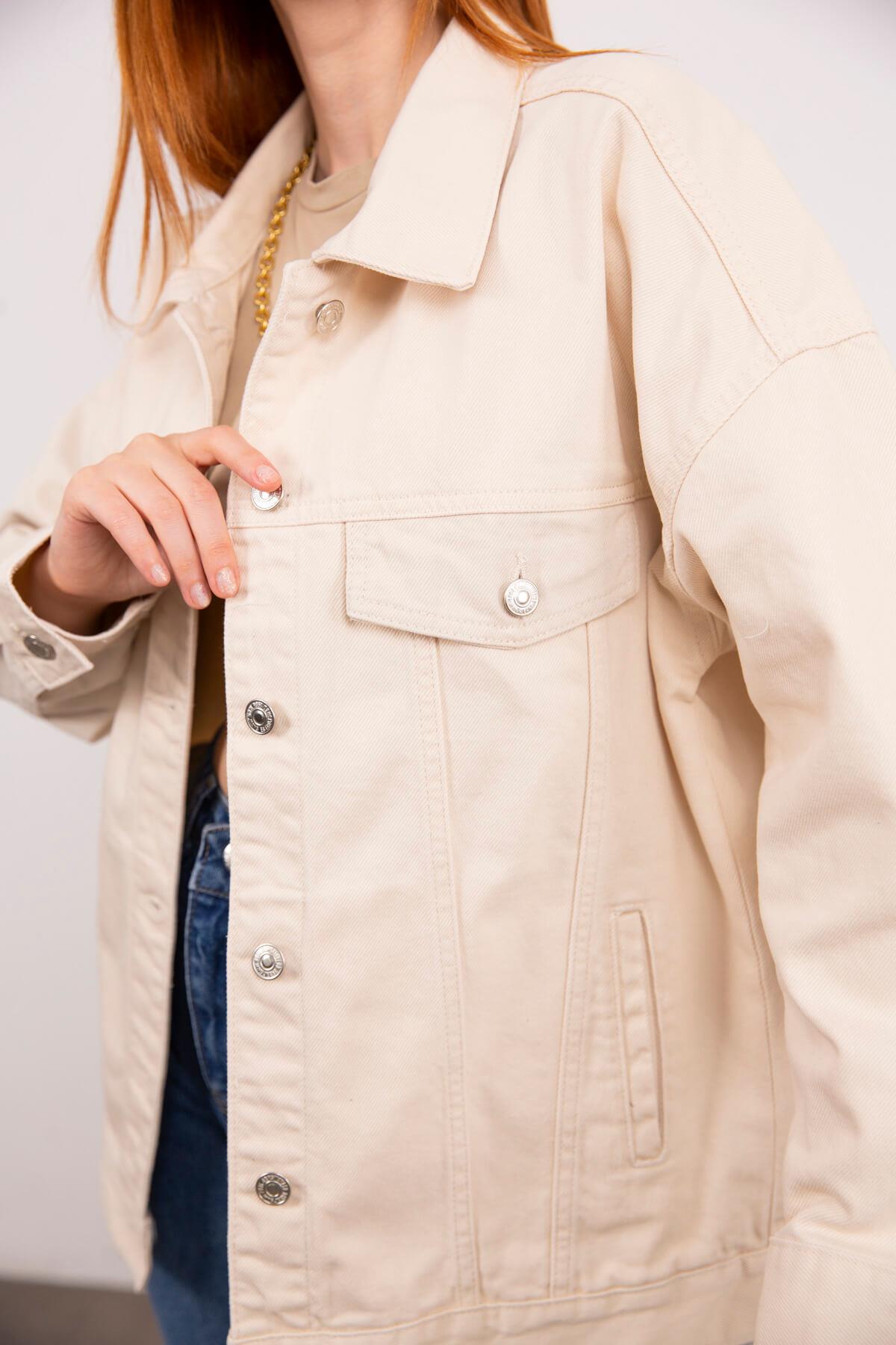 Taş Rengi Oversize Kot Ceket
