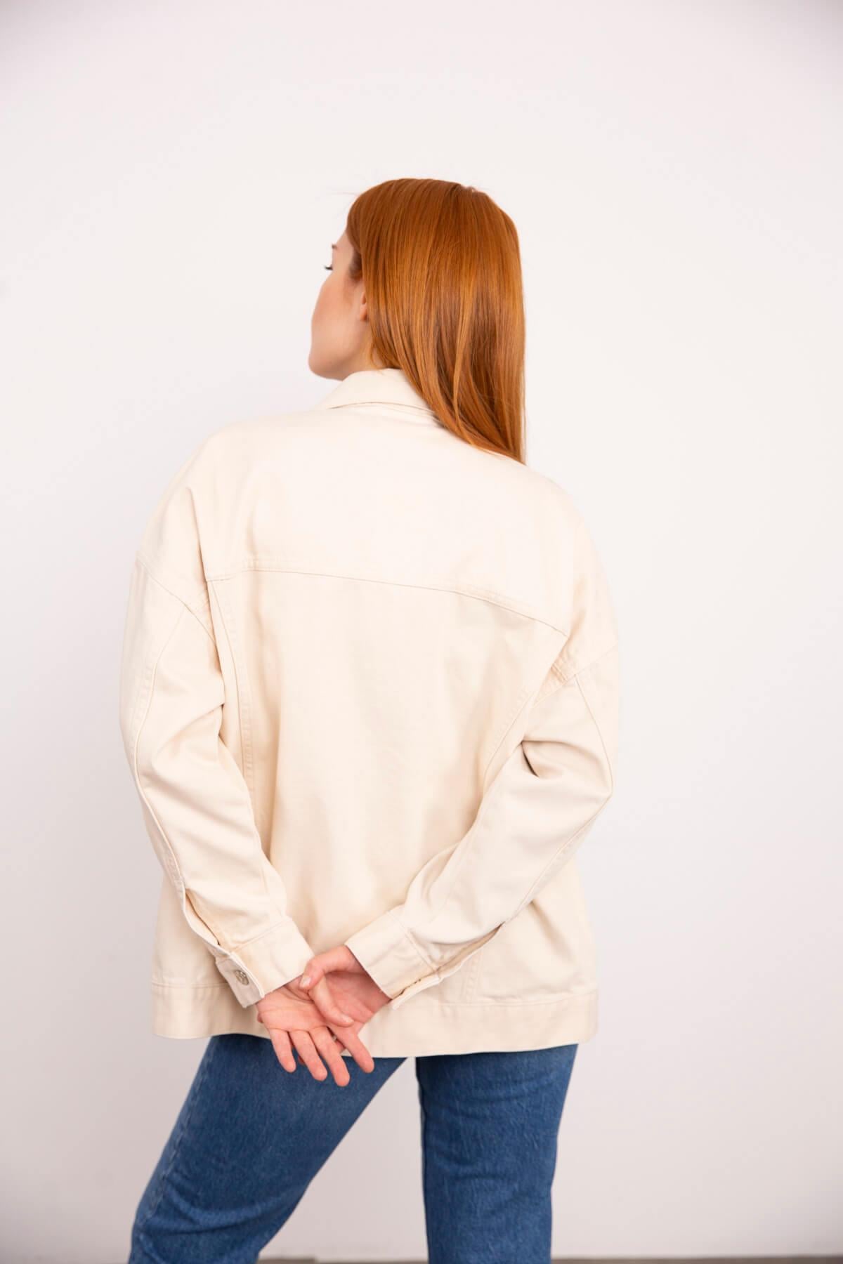 Taş Rengi Oversize Kot Ceket
