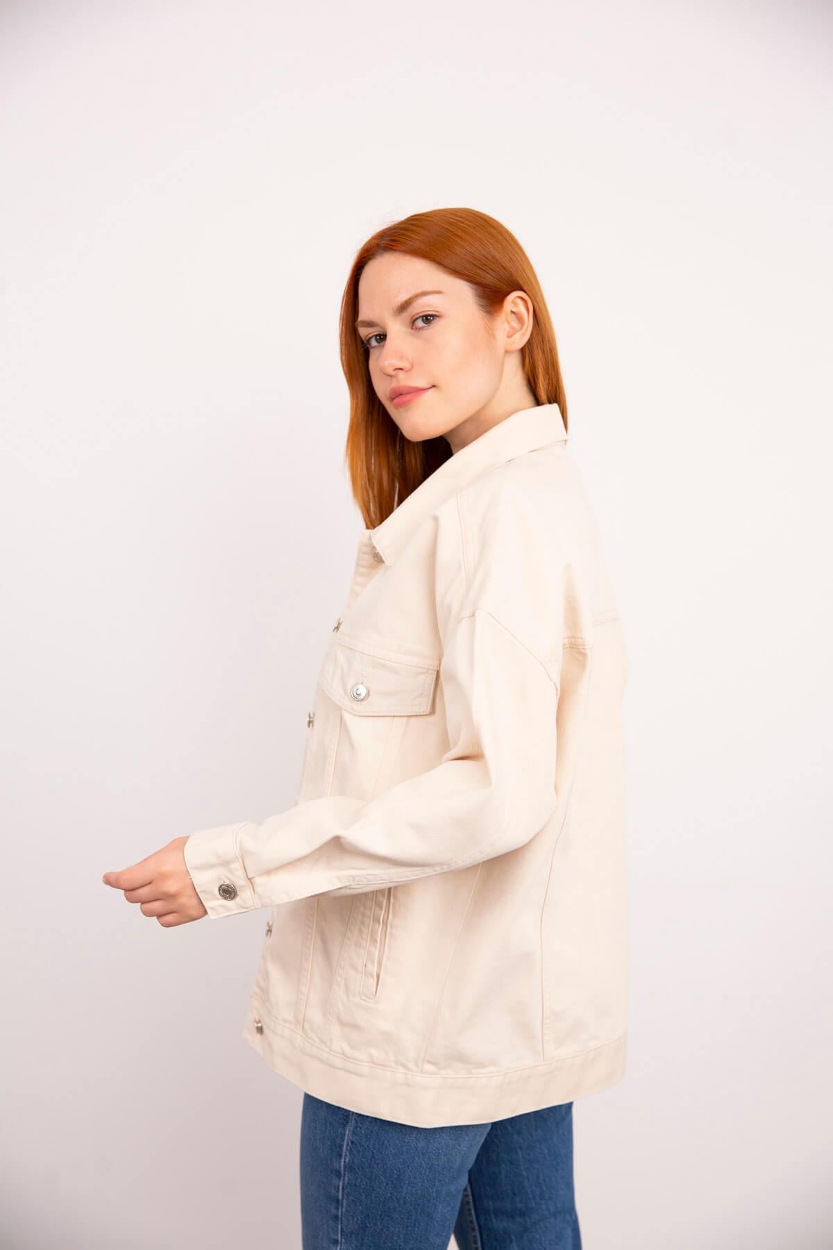 Taş Rengi Oversize Kot Ceket