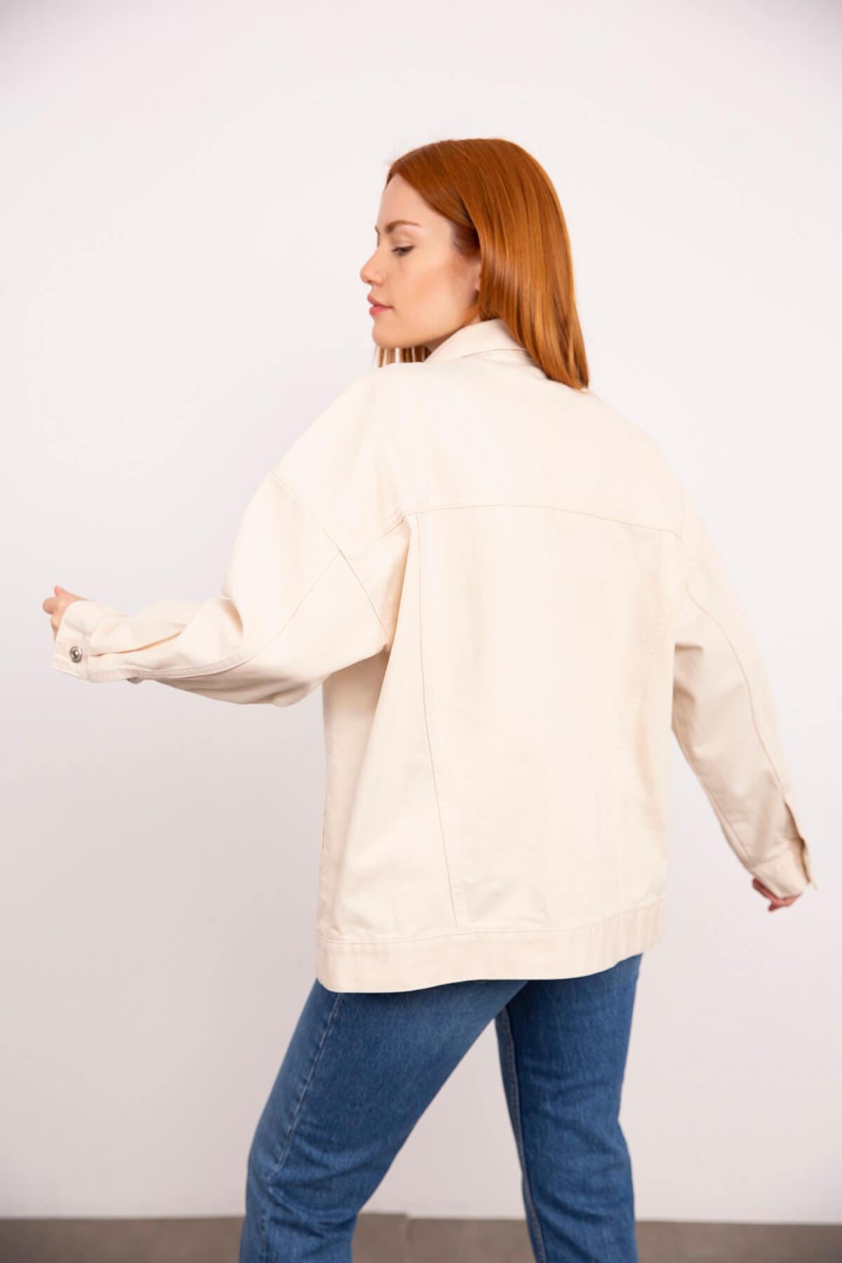 Taş Rengi Oversize Kot Ceket