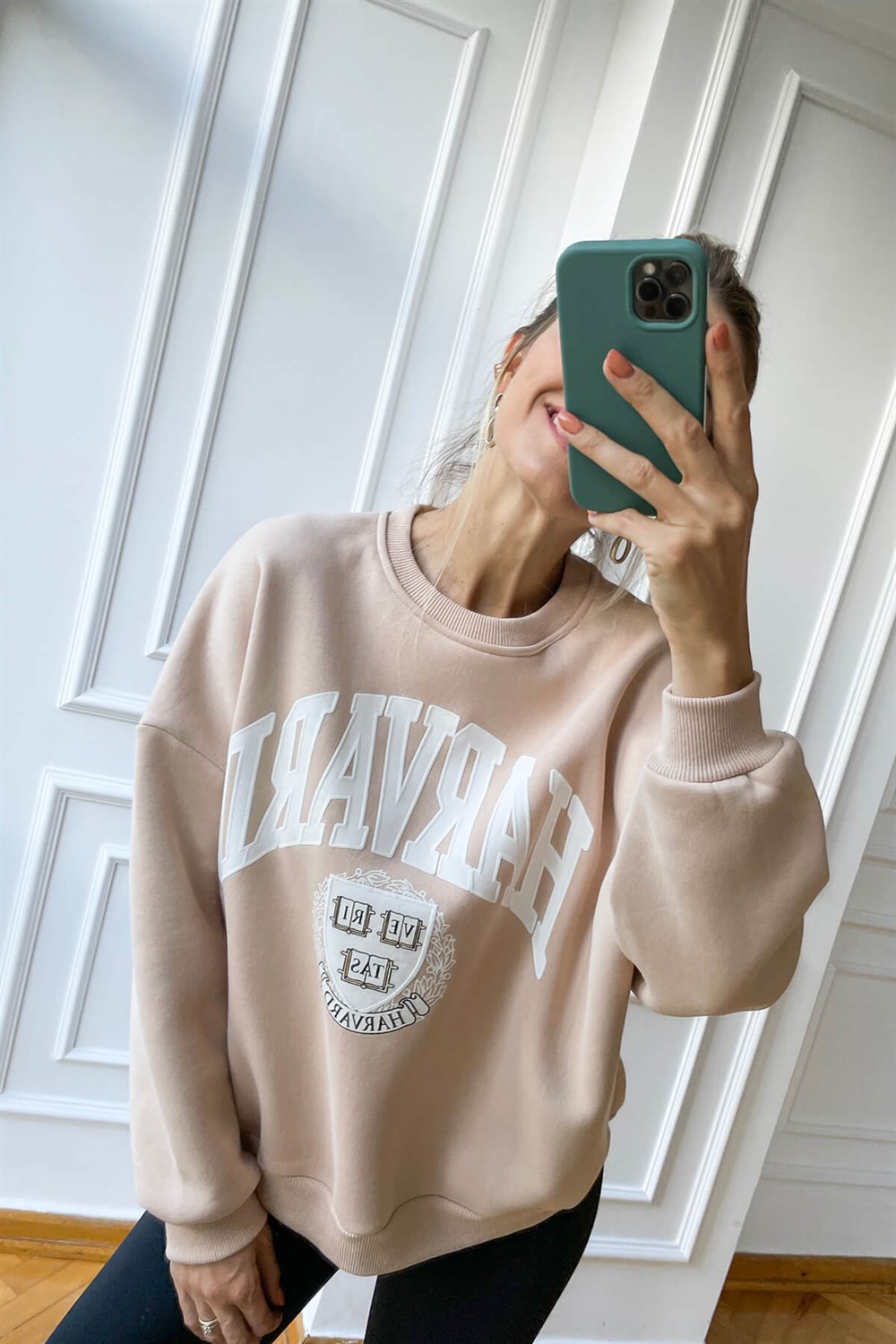 Taş Rengi Şardonlu Harvard Baskılı Sweatshrt
