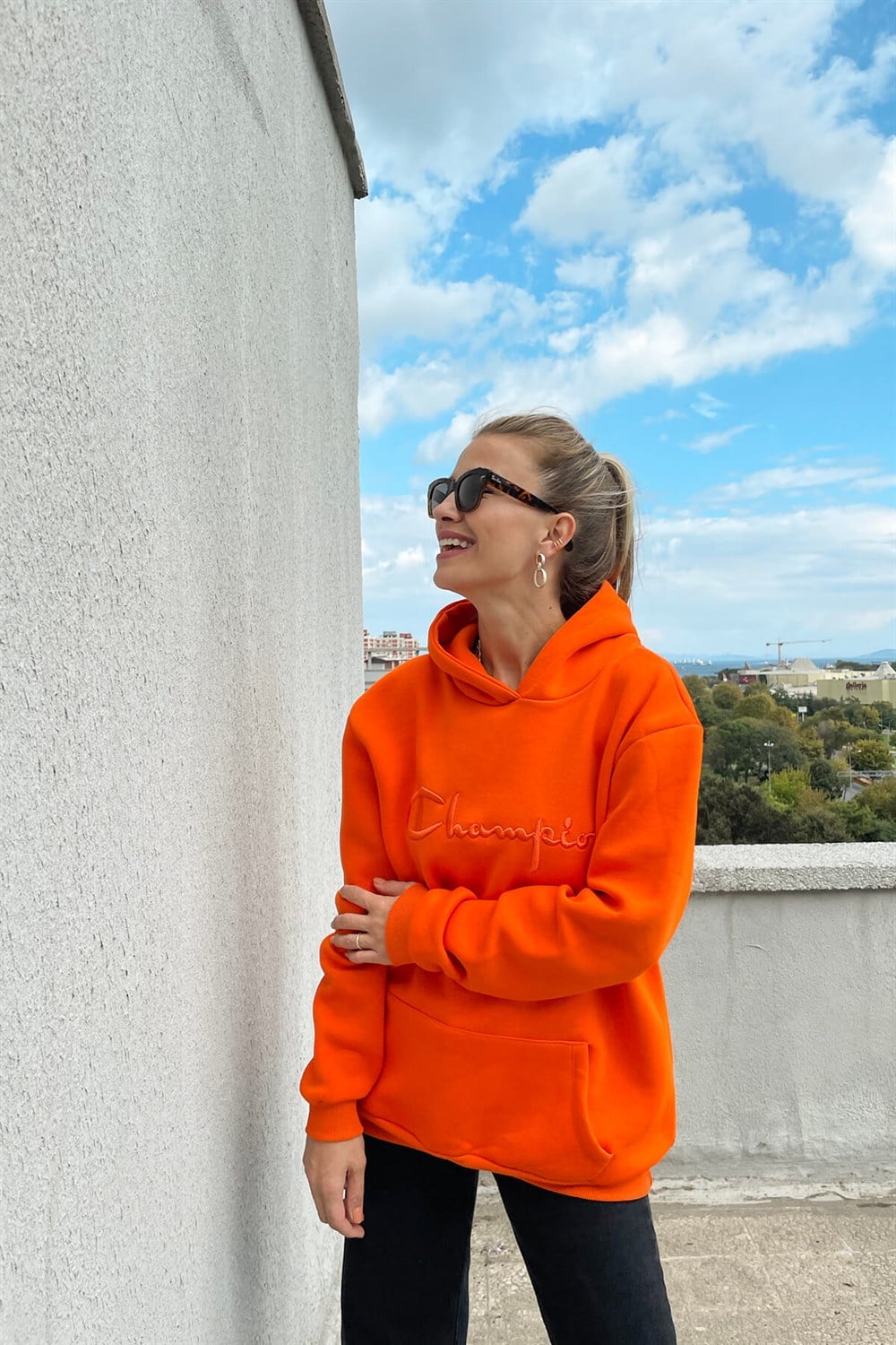 Turuncu Champion Kapşonlu Sweatshirt