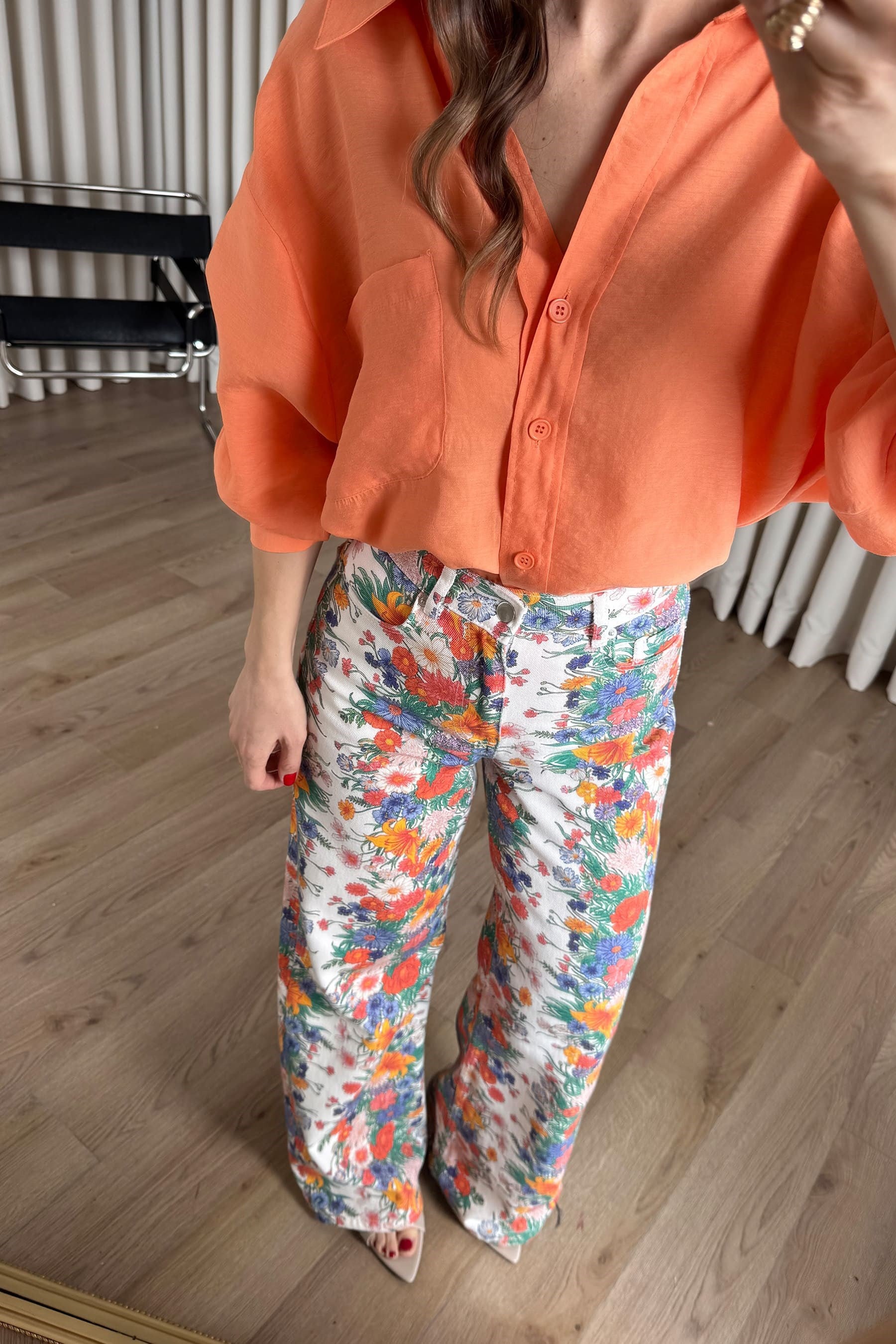 Turuncu Oversize Modal Kumaş Gömlek