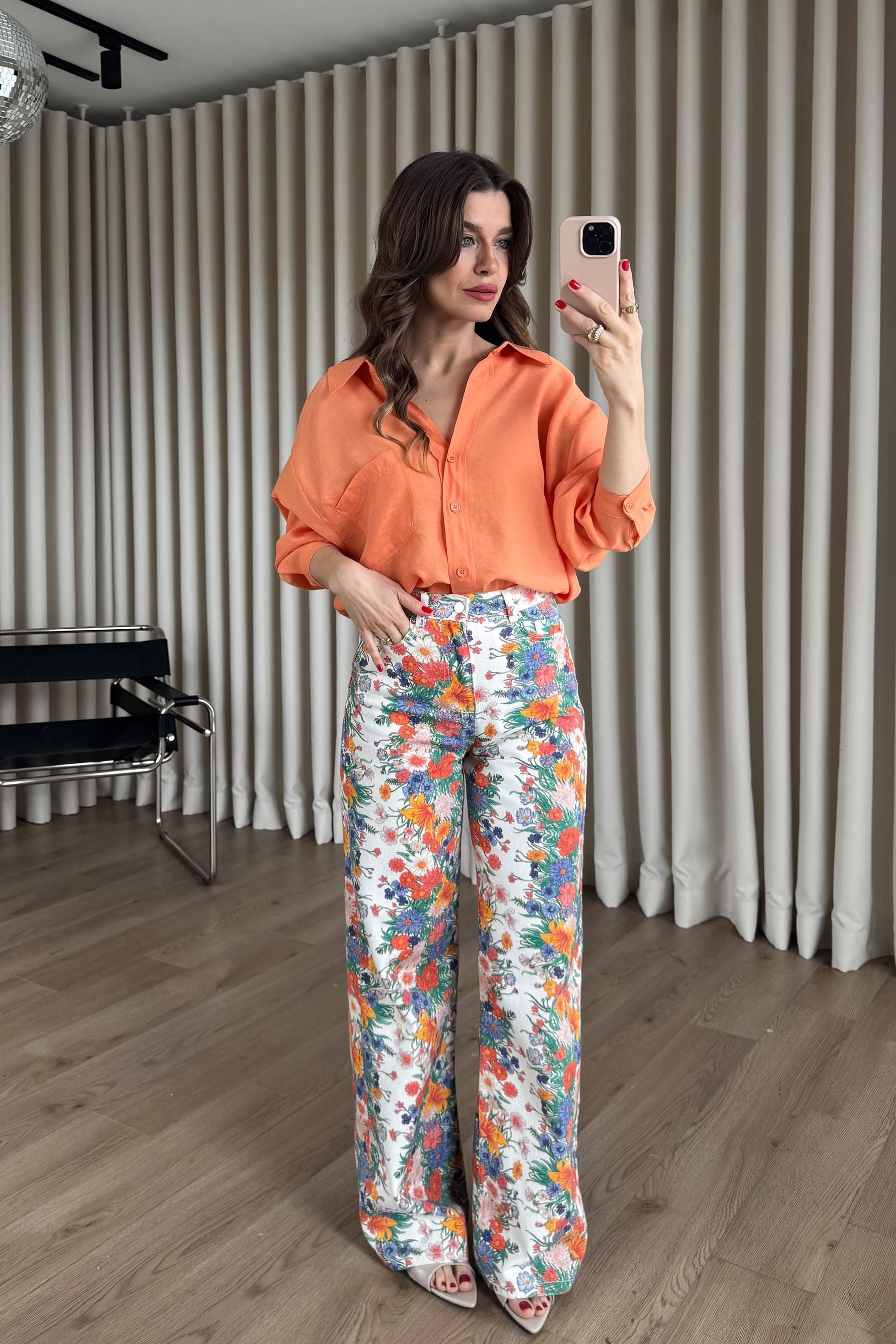Turuncu Oversize Modal Kumaş Gömlek