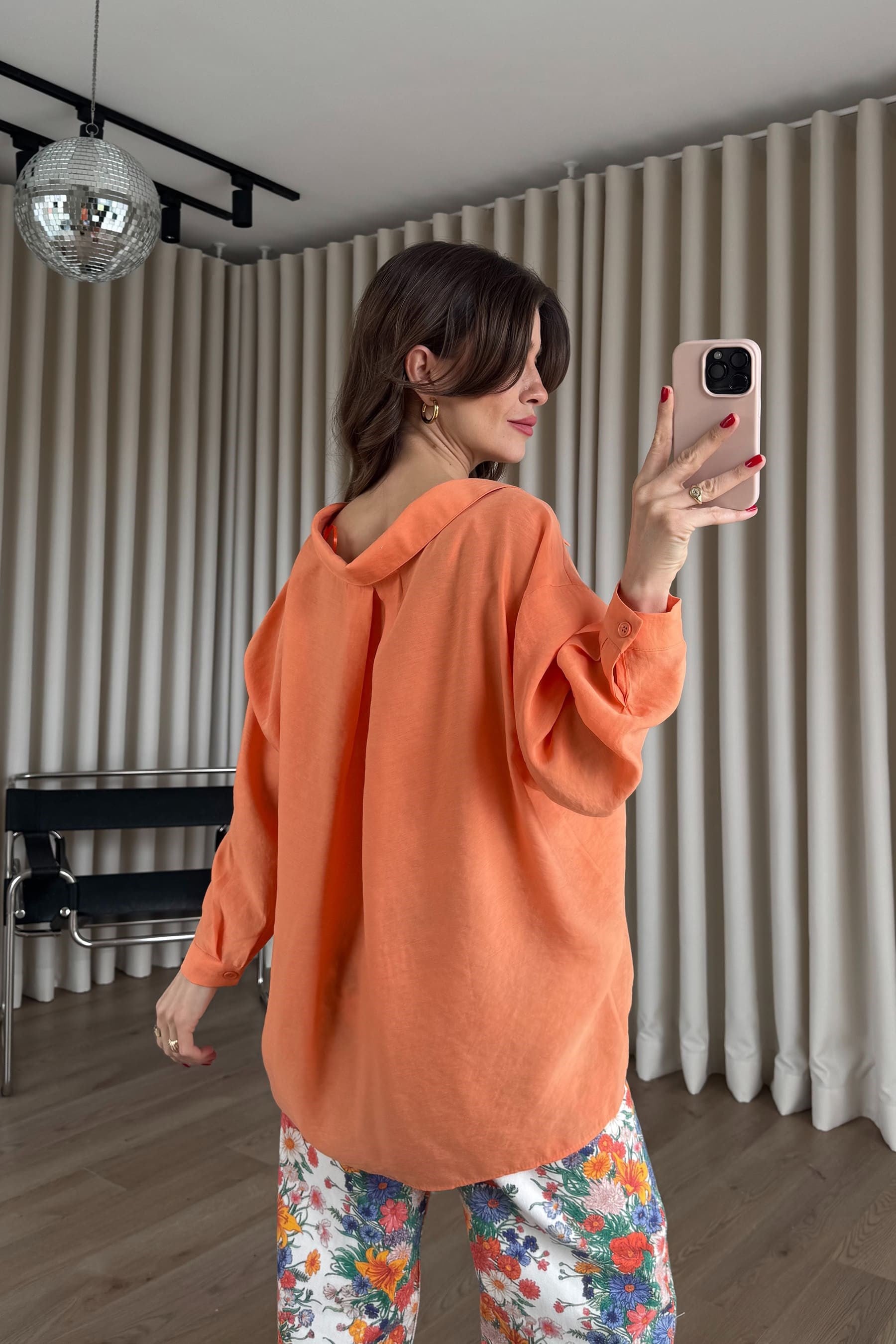 Turuncu Oversize Modal Kumaş Gömlek