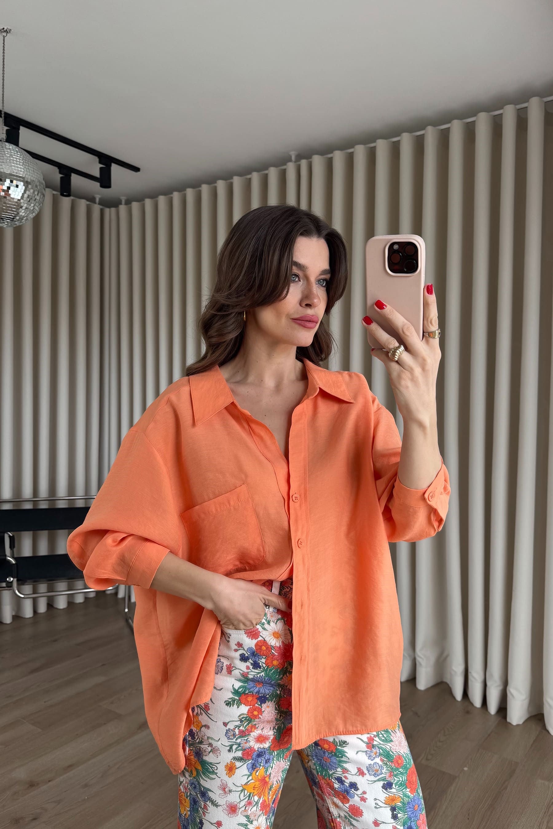 Turuncu Oversize Modal Kumaş Gömlek