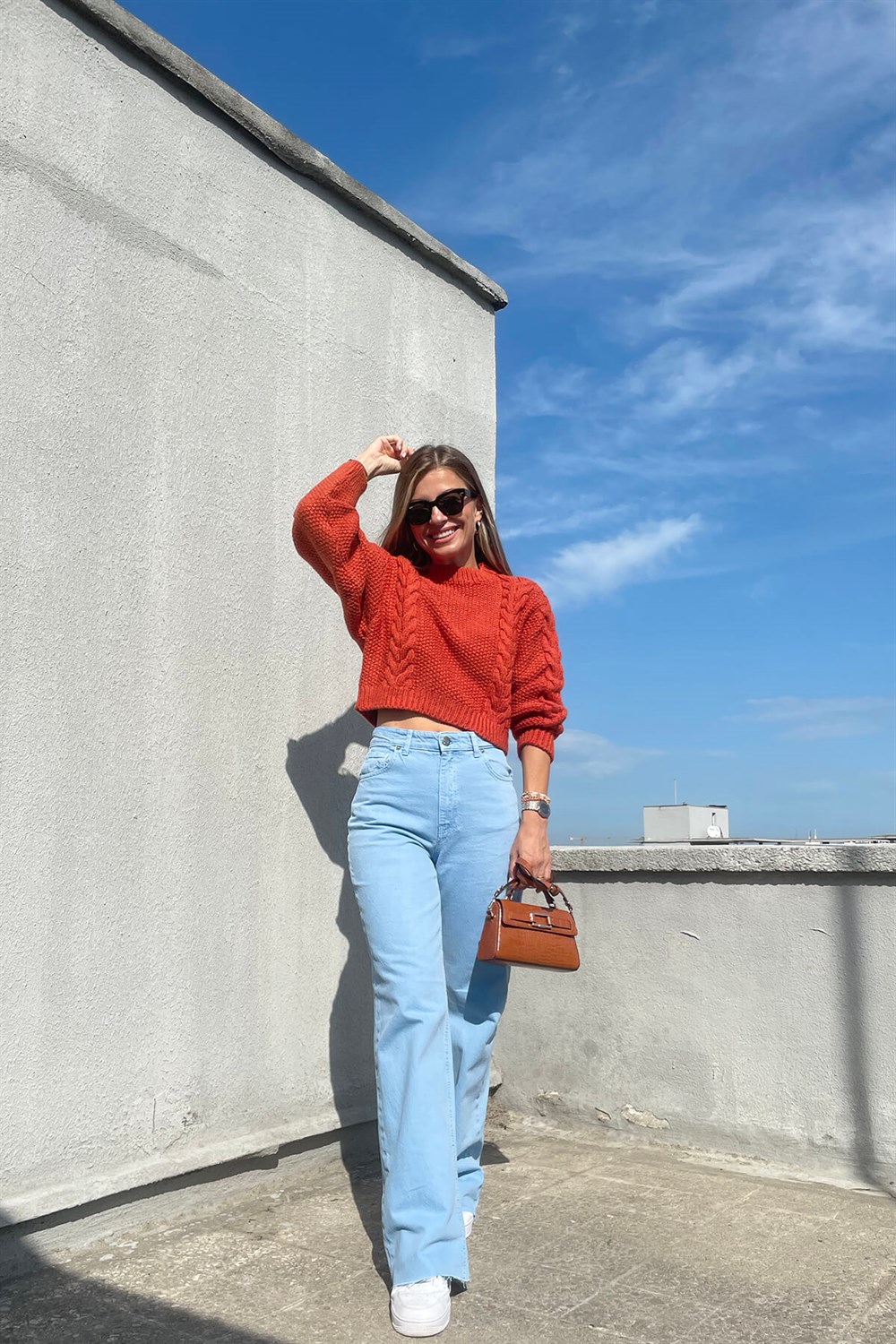 Turuncu Pirinç Örgü Kazak