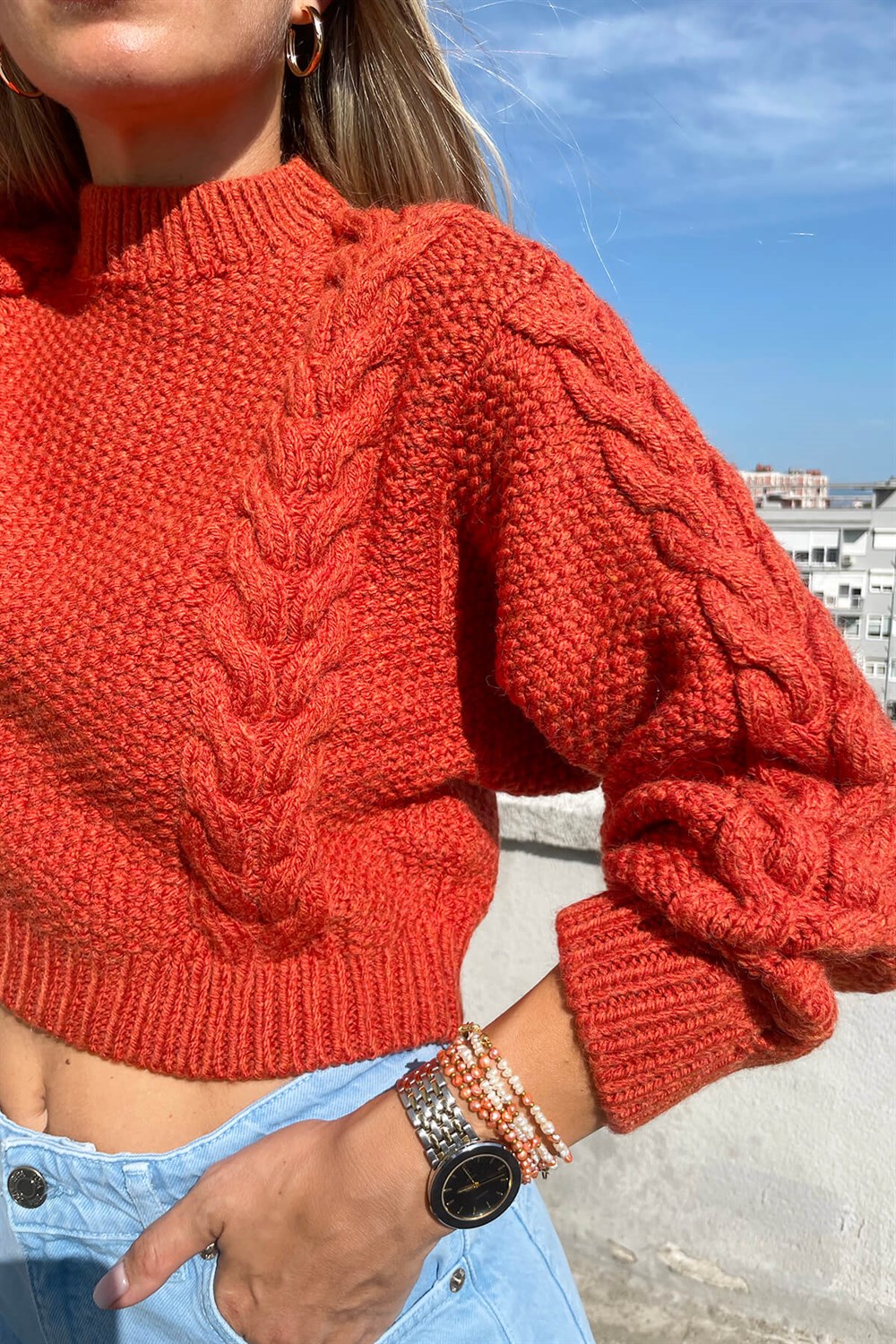 Turuncu Pirinç Örgü Kazak