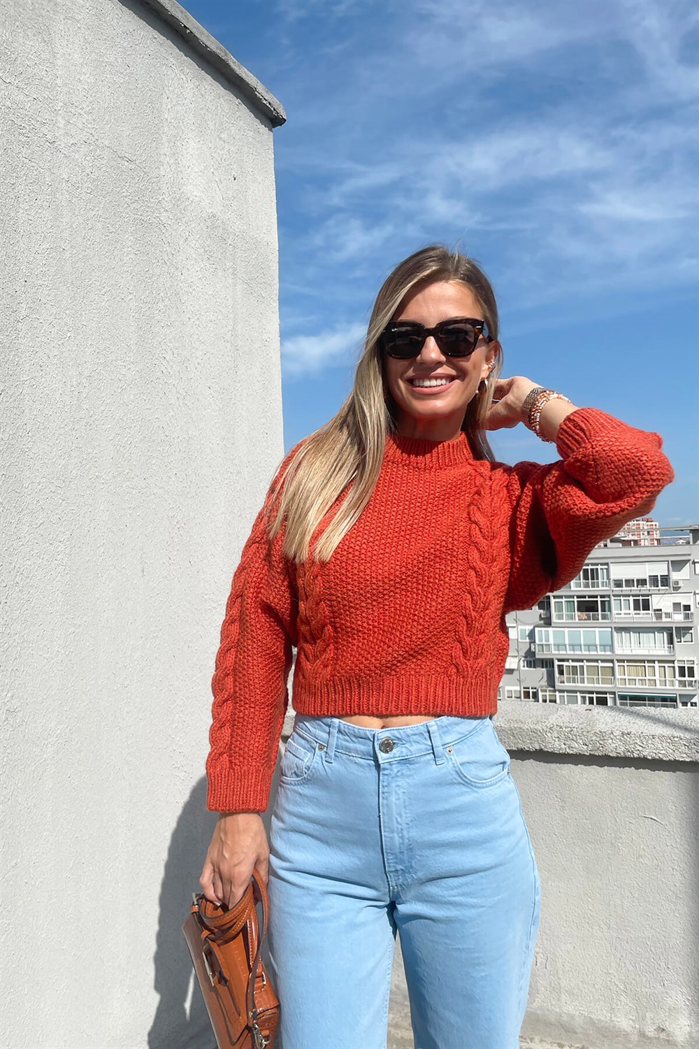 Turuncu Pirinç Örgü Kazak