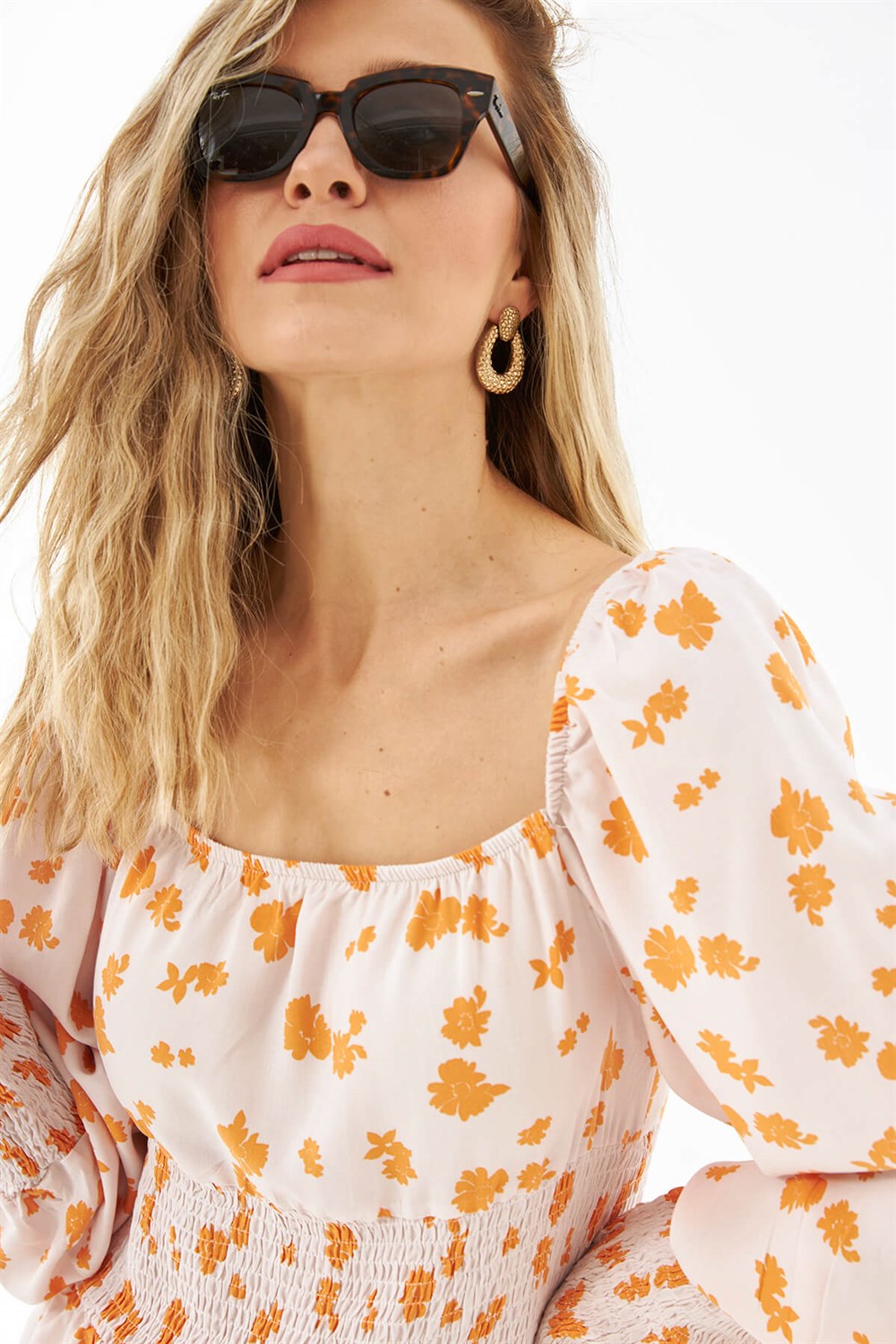 Tuuruncu Çiçekli Gipeli Elbise