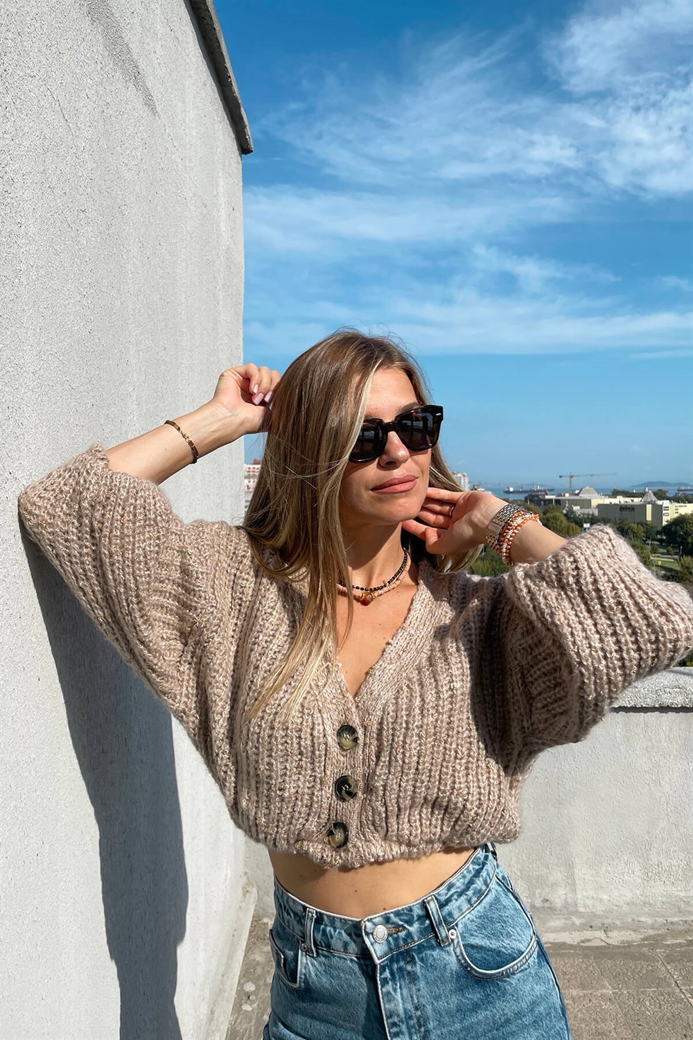 Vizon Kırçıllı Örme Crop Hırka