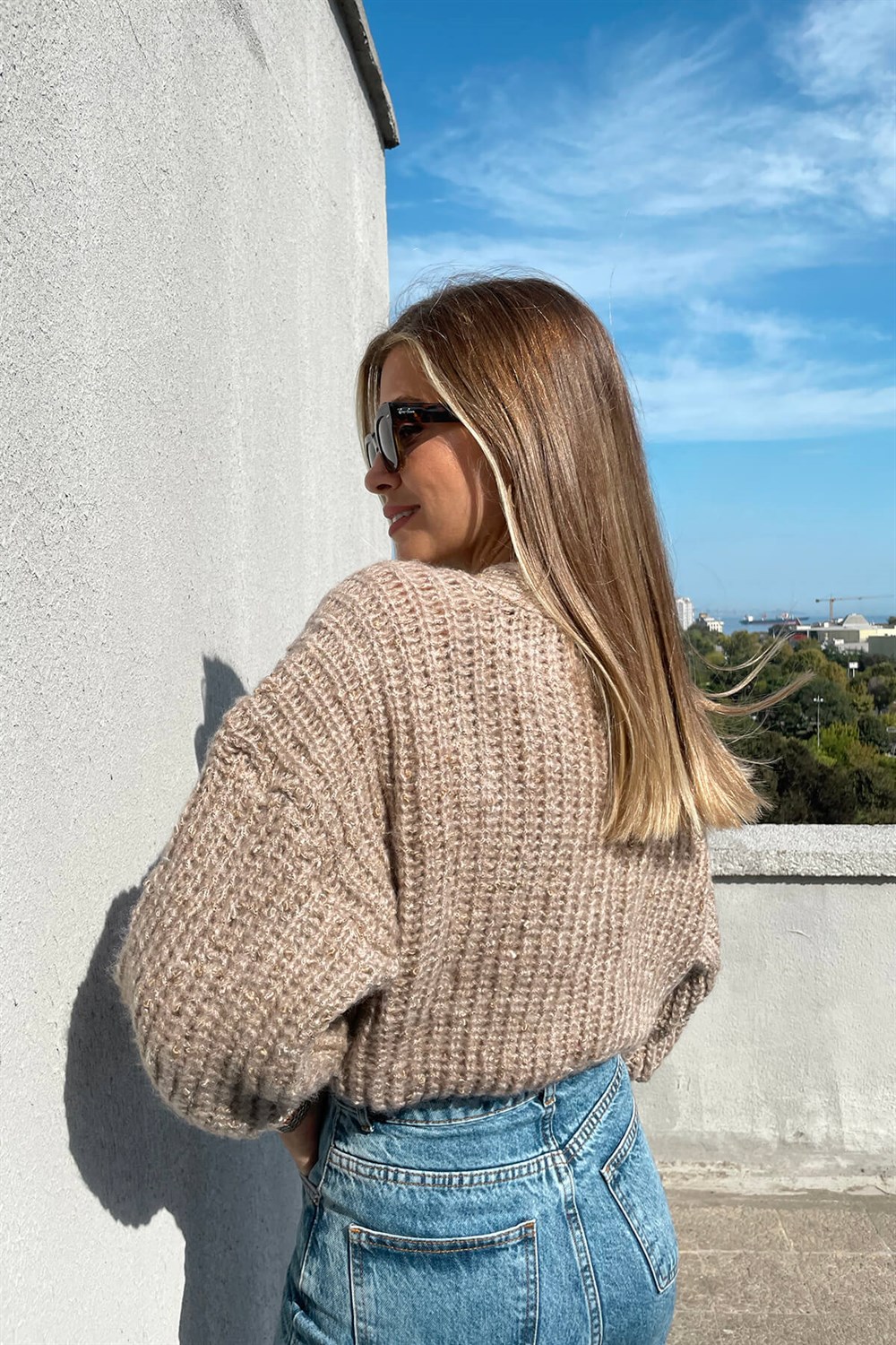 Vizon Kırçıllı Örme Crop Hırka