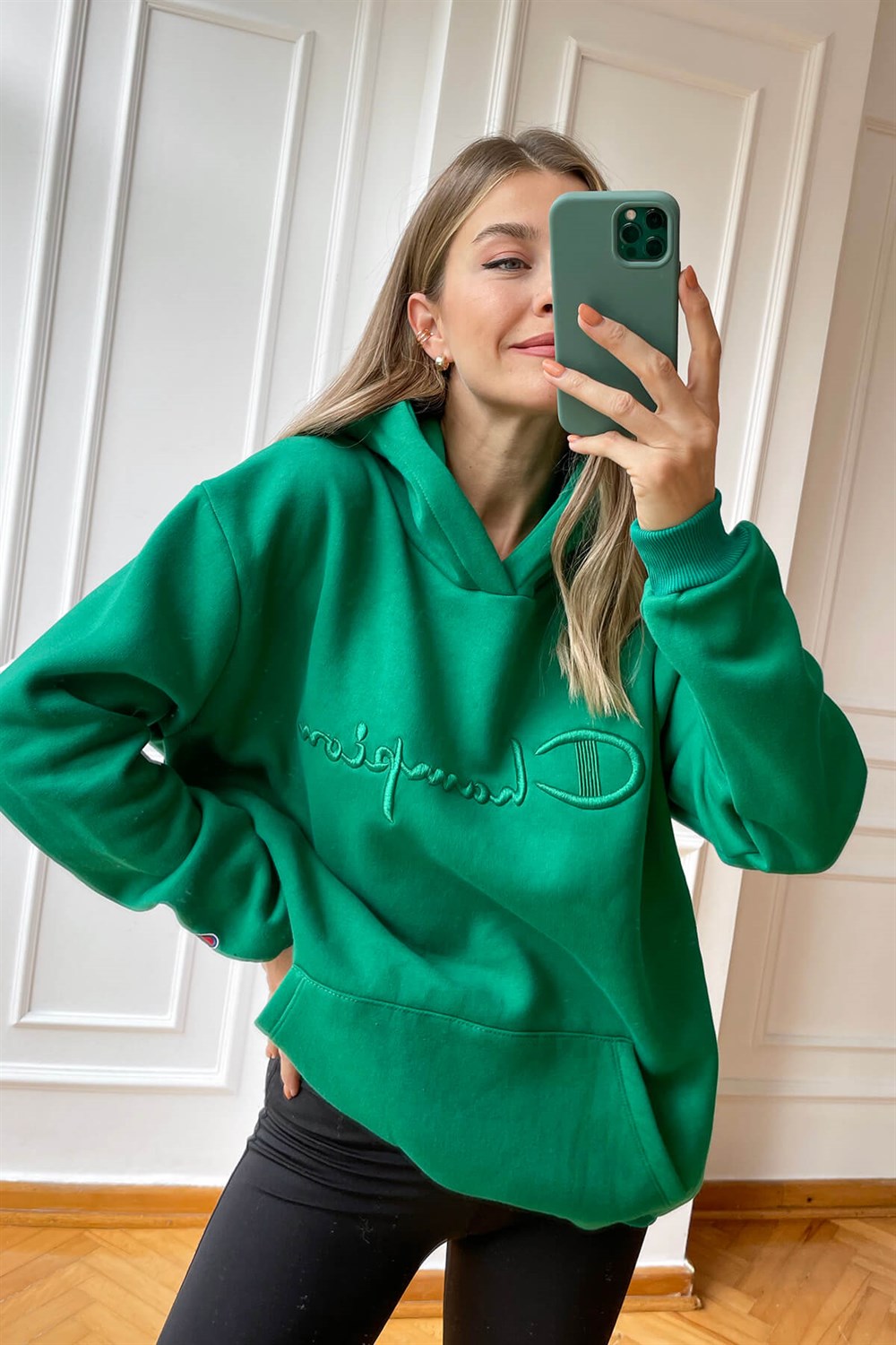 Yeşil Champion Kapşonlu Sweatshirt