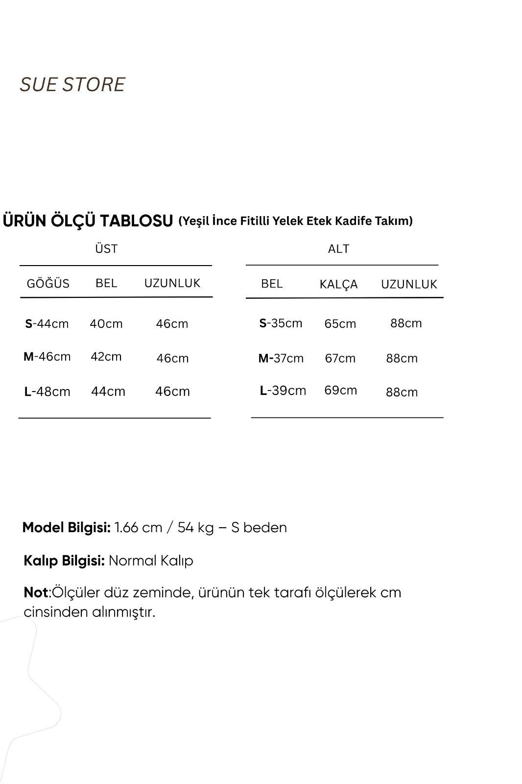 Yeşil İnce Fitilli Yelek Etek Kadife Takım