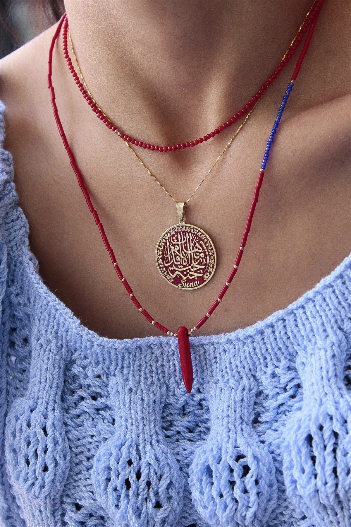 Cennet ANNEM Kolye & Kırmızı ( 45+5 cm Düz Zincir )