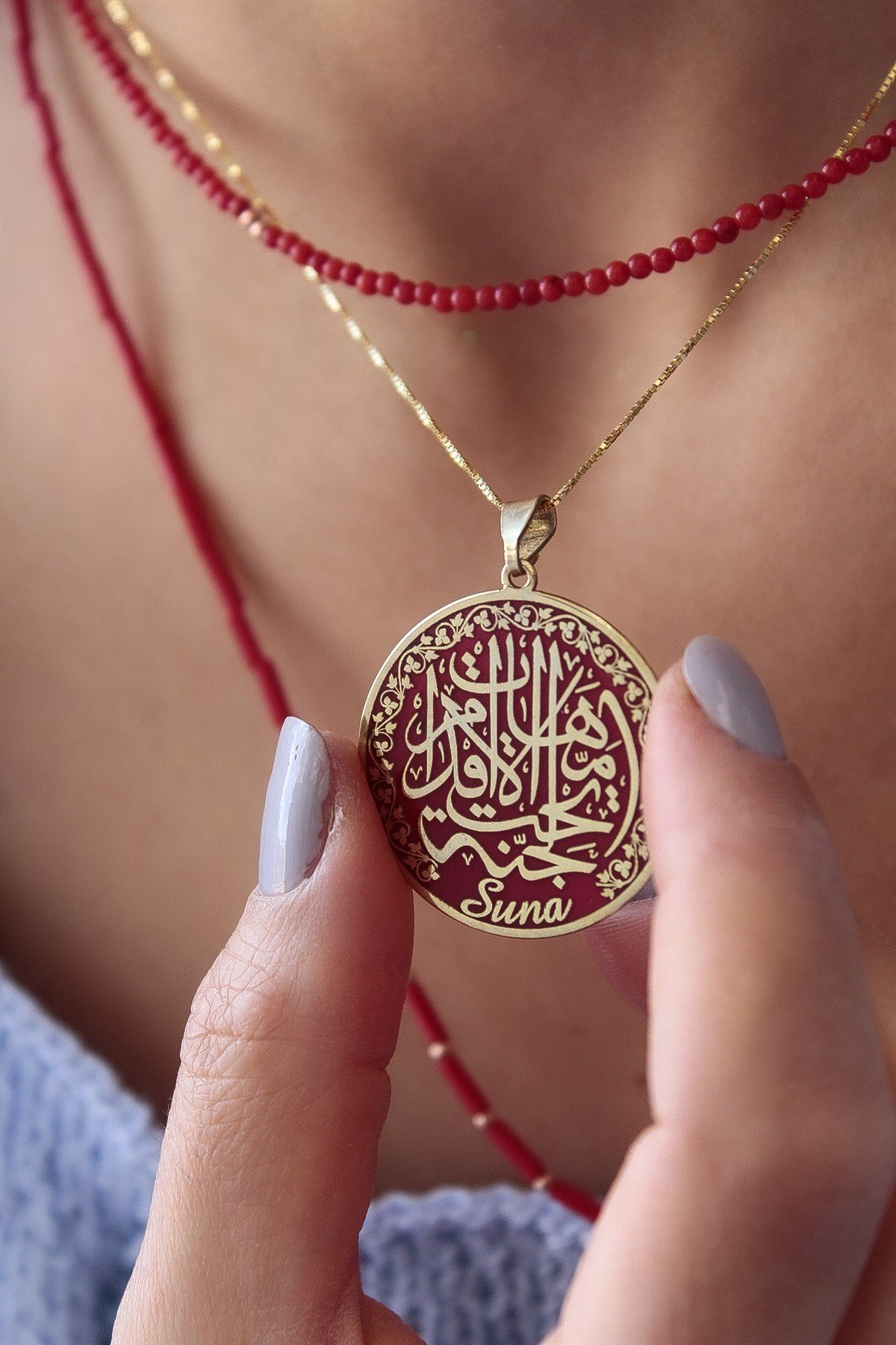 Cennet ANNEM Kolye & Kırmızı ( 45+5 cm Düz Zincir )