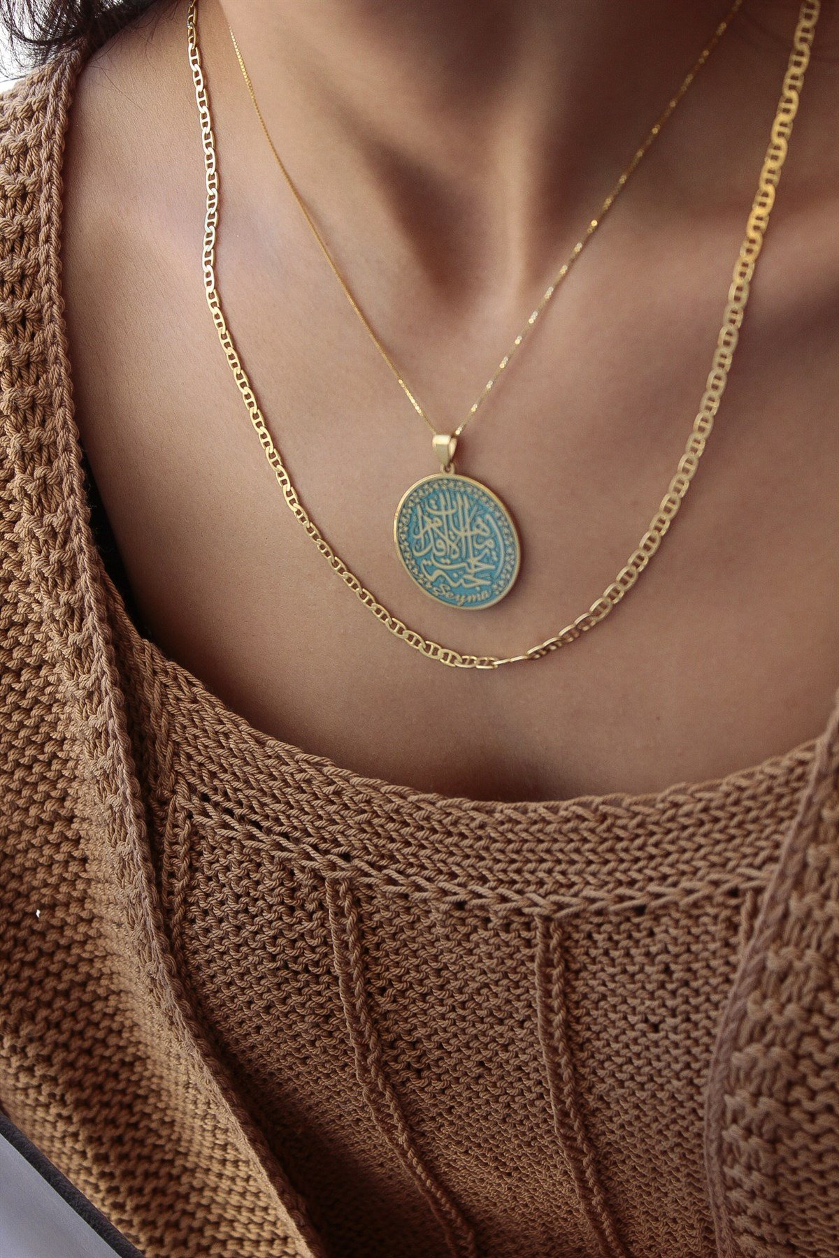 Cennet ANNEM Kolye & Mavi ( 45+5 cm Düz Zincir )