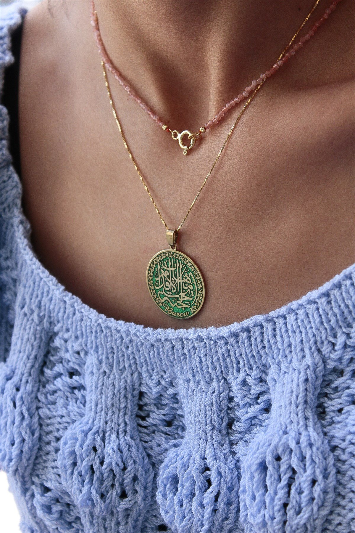 Cennet ANNEM Kolye & Yeşil ( 45+5 cm Düz Zincir )