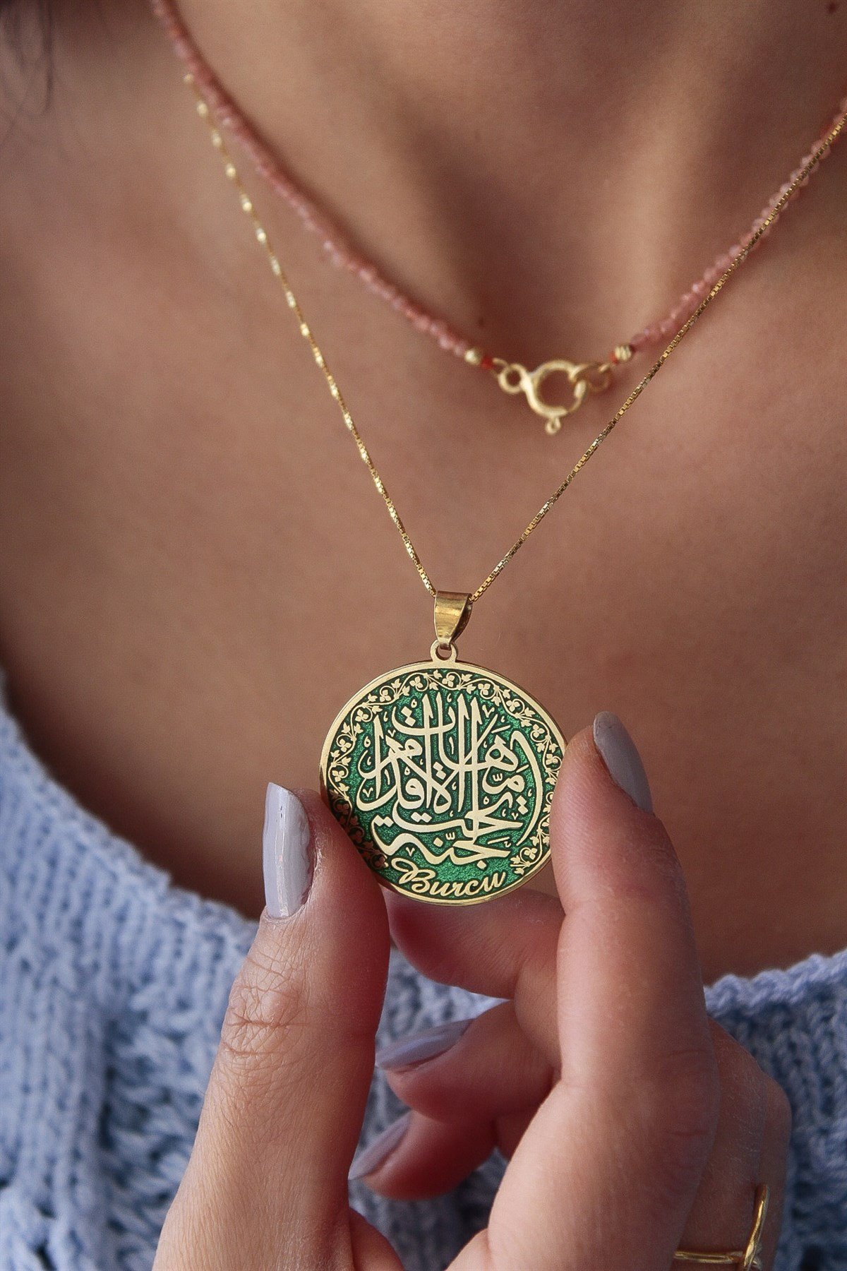 Cennet ANNEM Kolye & Yeşil ( 45+5 cm Düz Zincir )