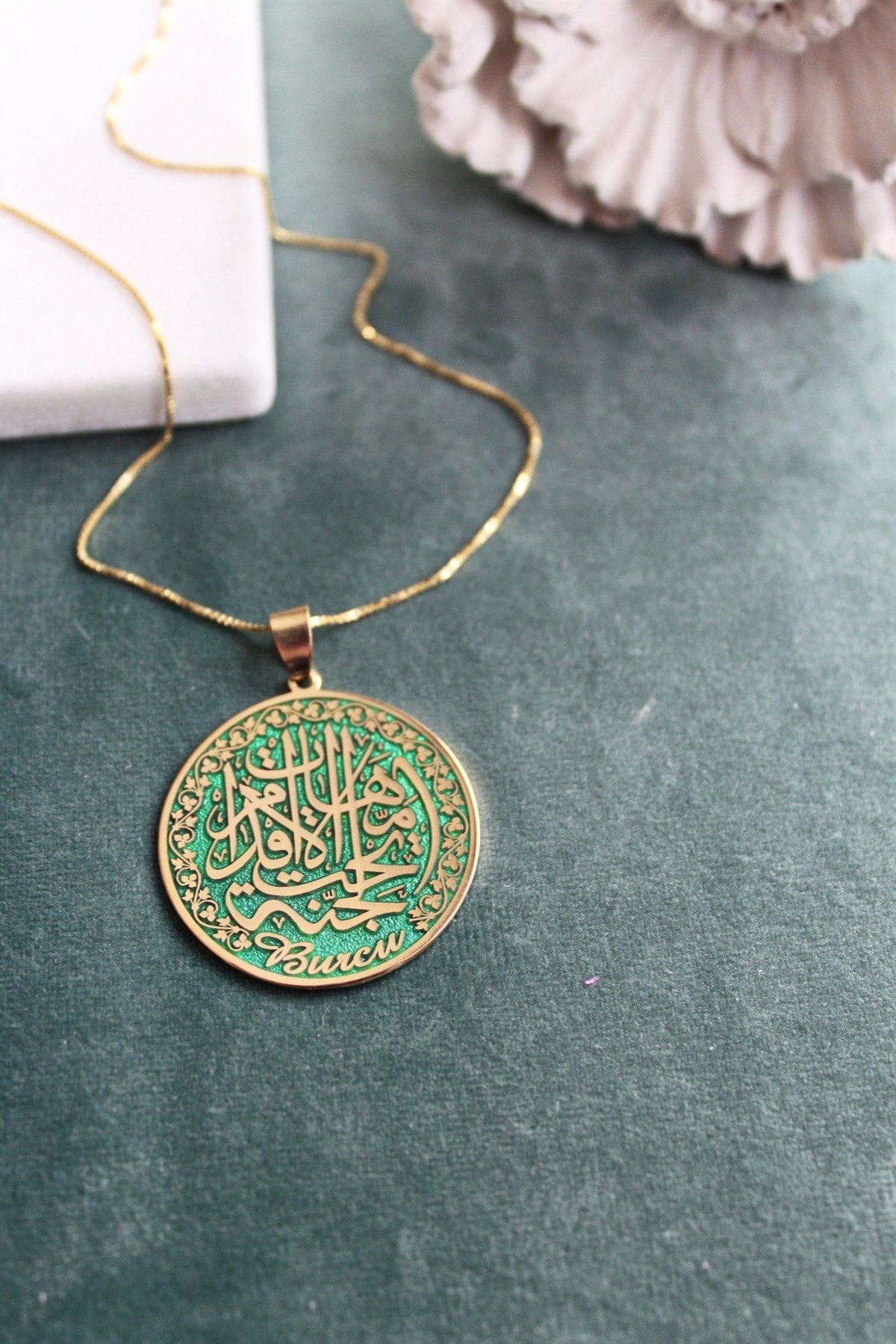 Cennet ANNEM Kolye & Yeşil ( 45+5 cm Düz Zincir )