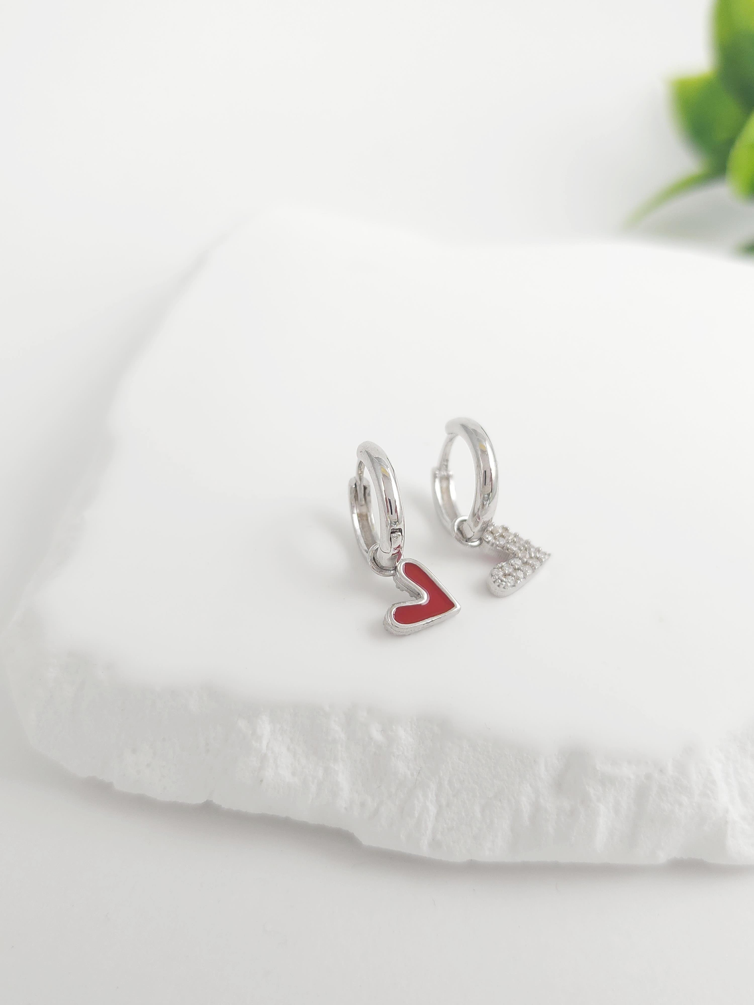 Çift Taraflı Kalp 3 Halka Küpe