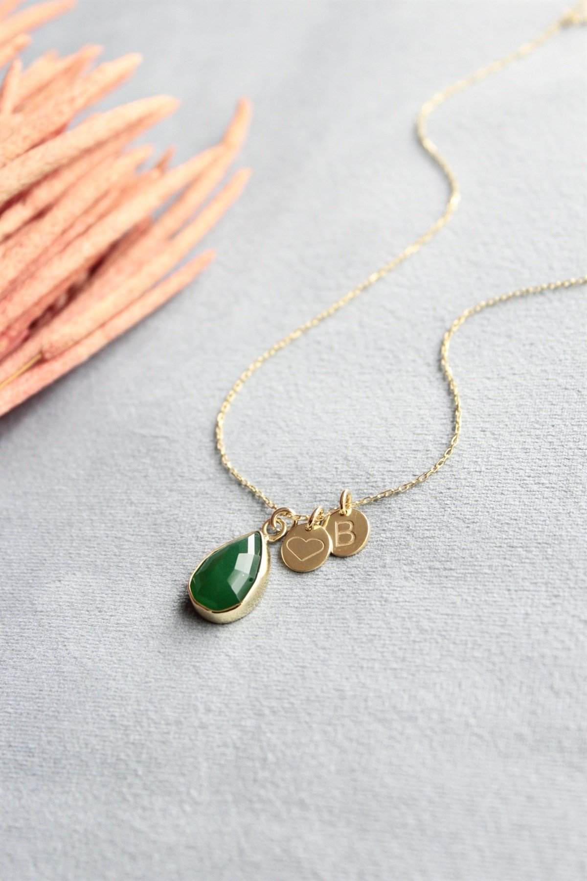 Doğal Taş Harf Kalp Kolye