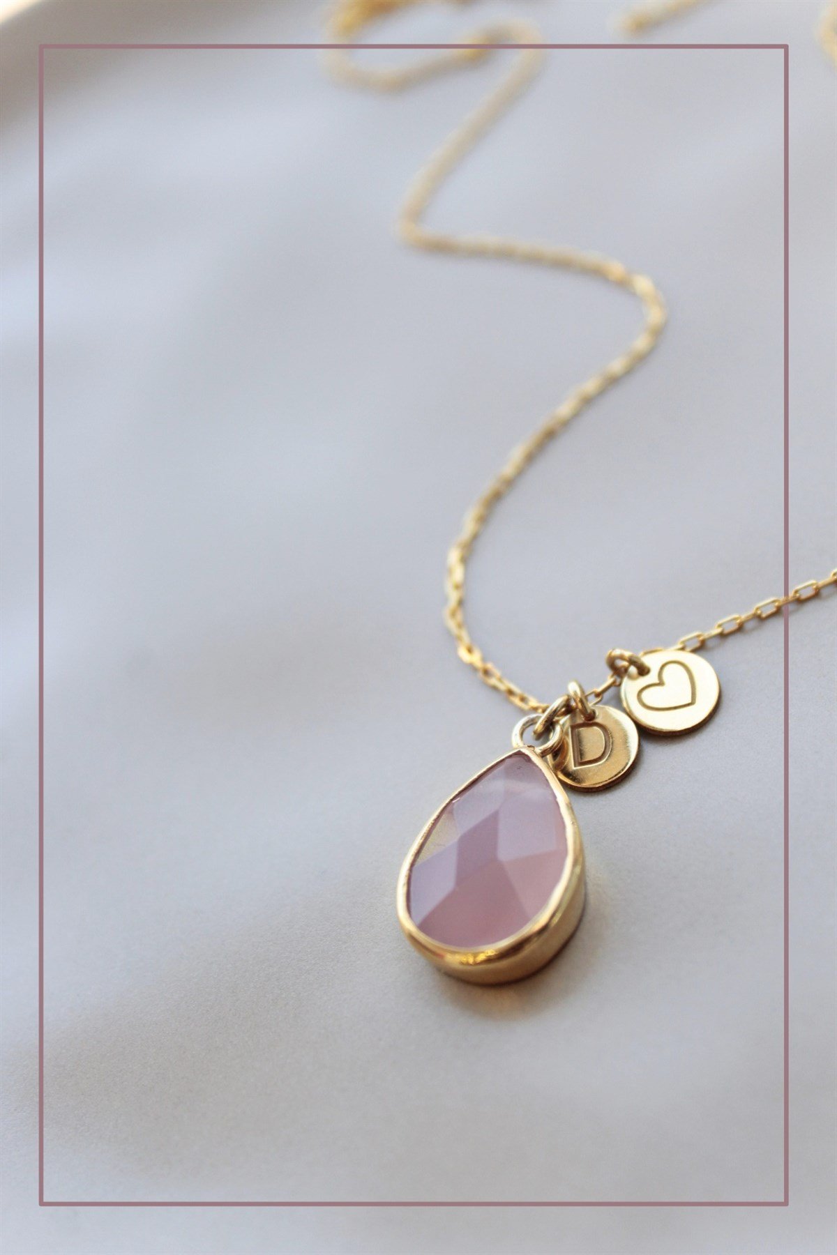 Doğal Taş Harf Kalp Kolye