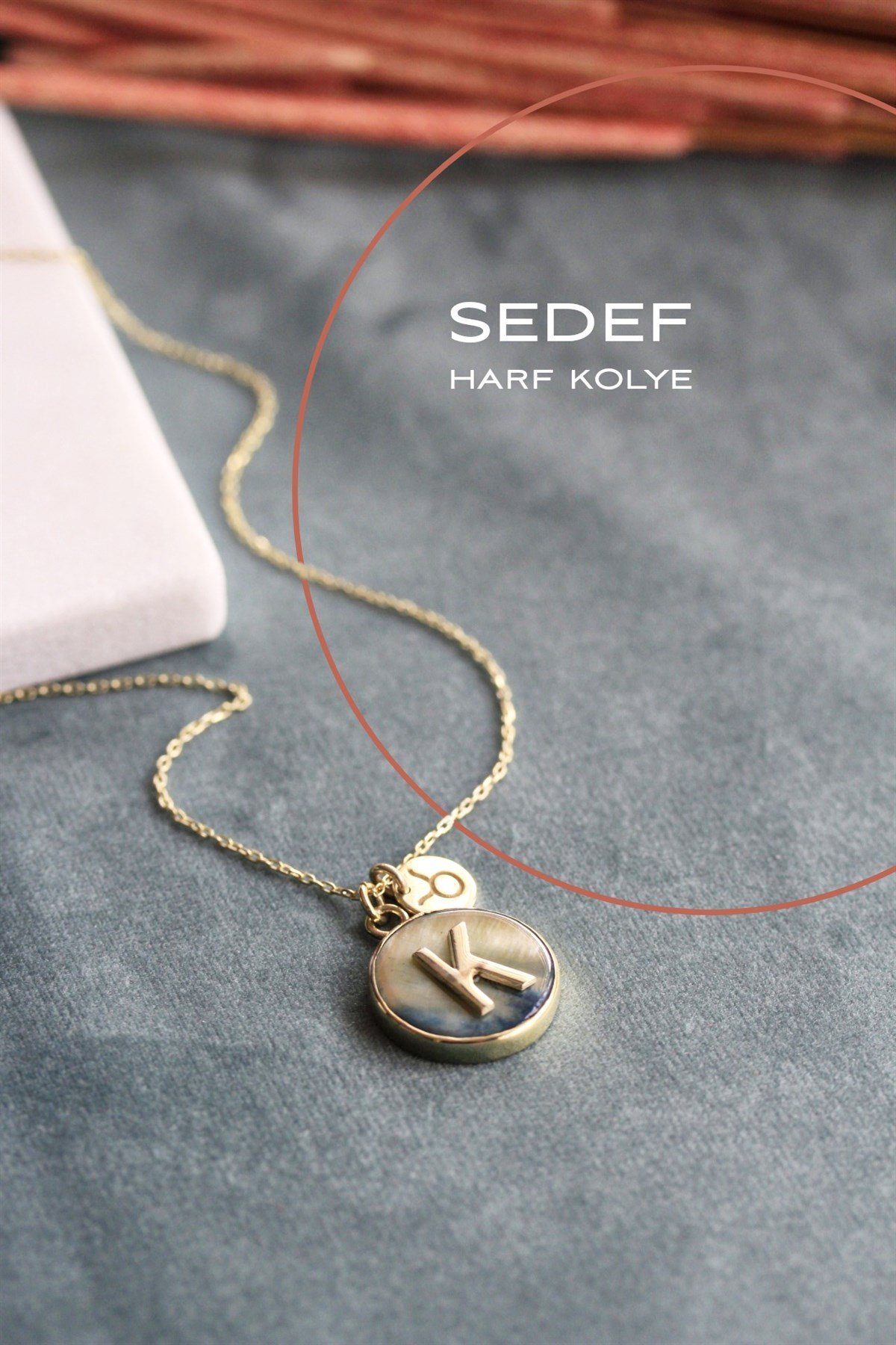 Doğal Taş Harf Kolye ( Sedef )
