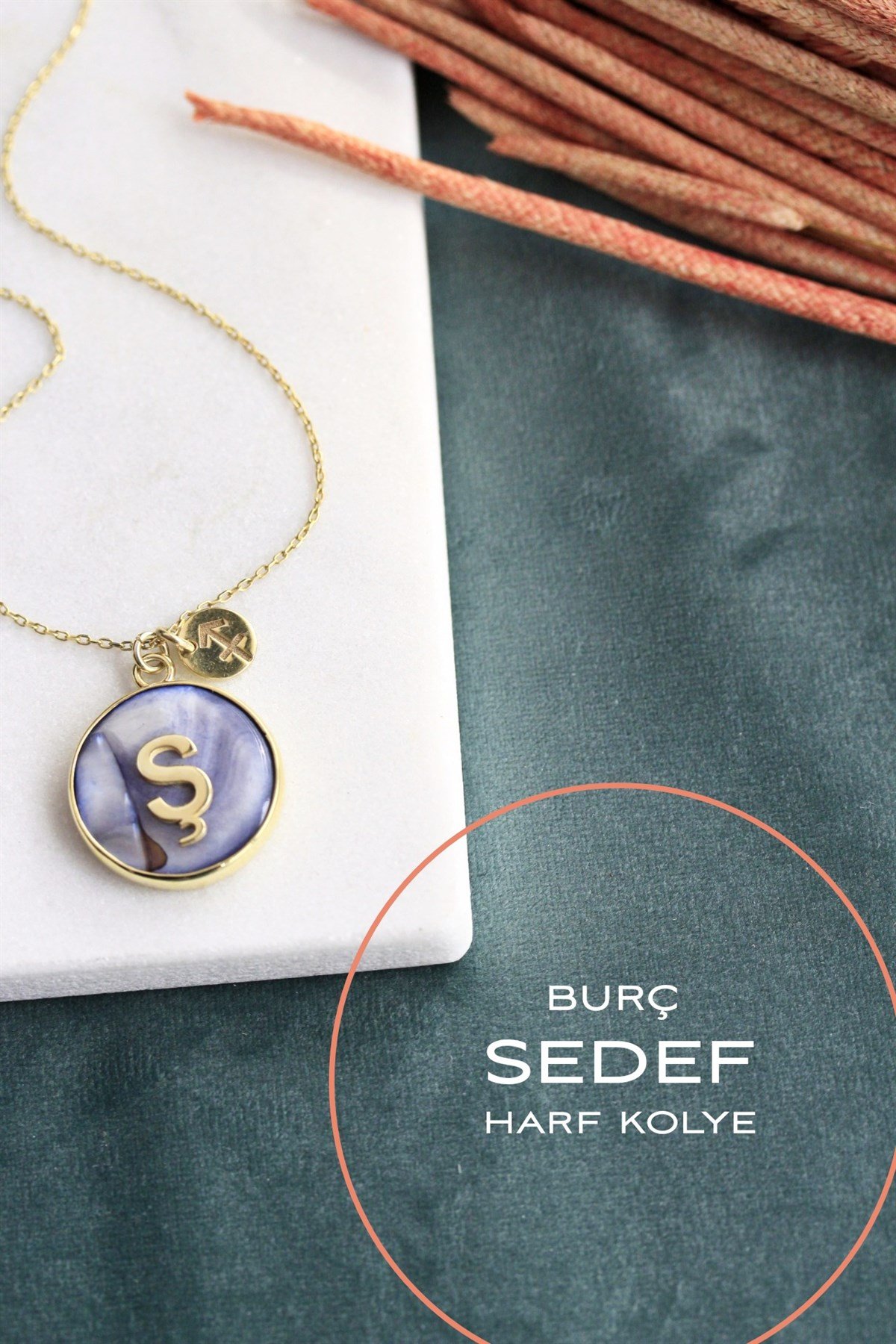 Doğal Taş Harf Kolye ( Sedef )