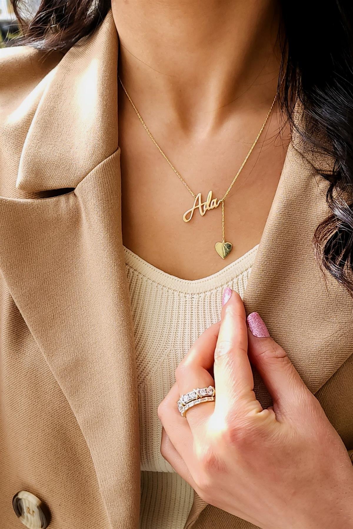 El Yazısı İsim Kalp Kolye