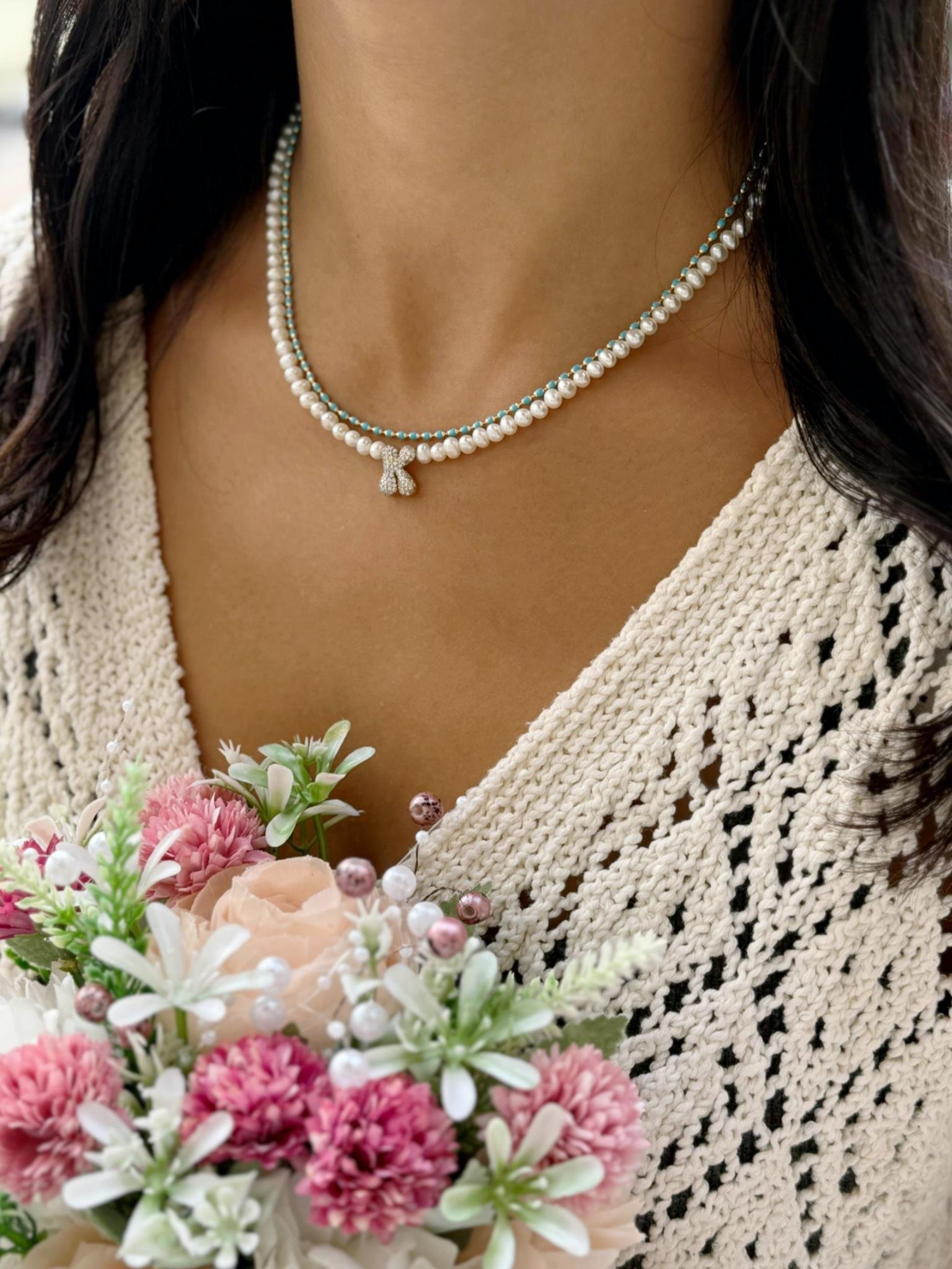 İnci Balon Harf Kolye