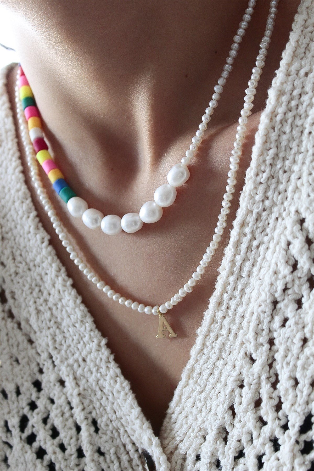 İnci Harf Kolye ( 50cm )