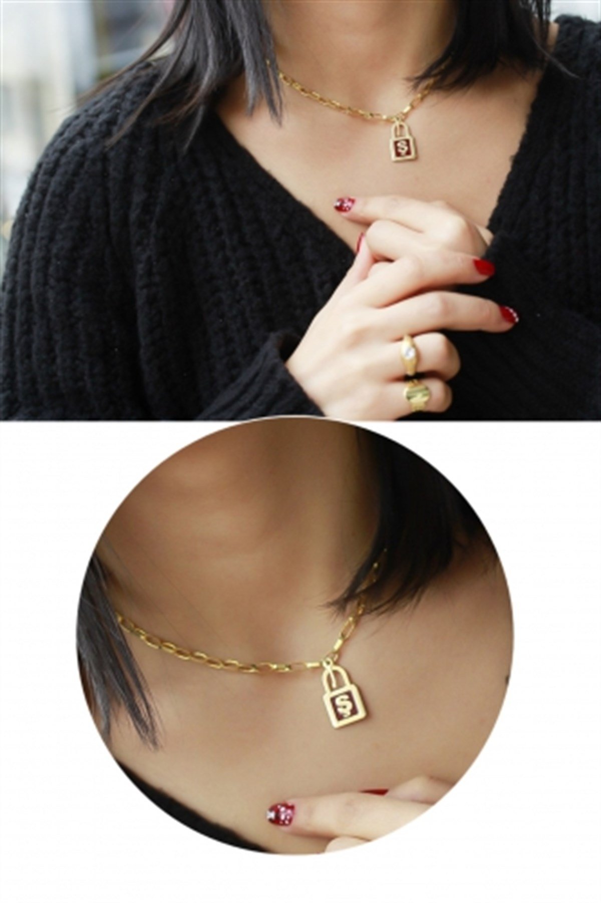 İtalyan Kalın Zincir Kilit Harf Kolye