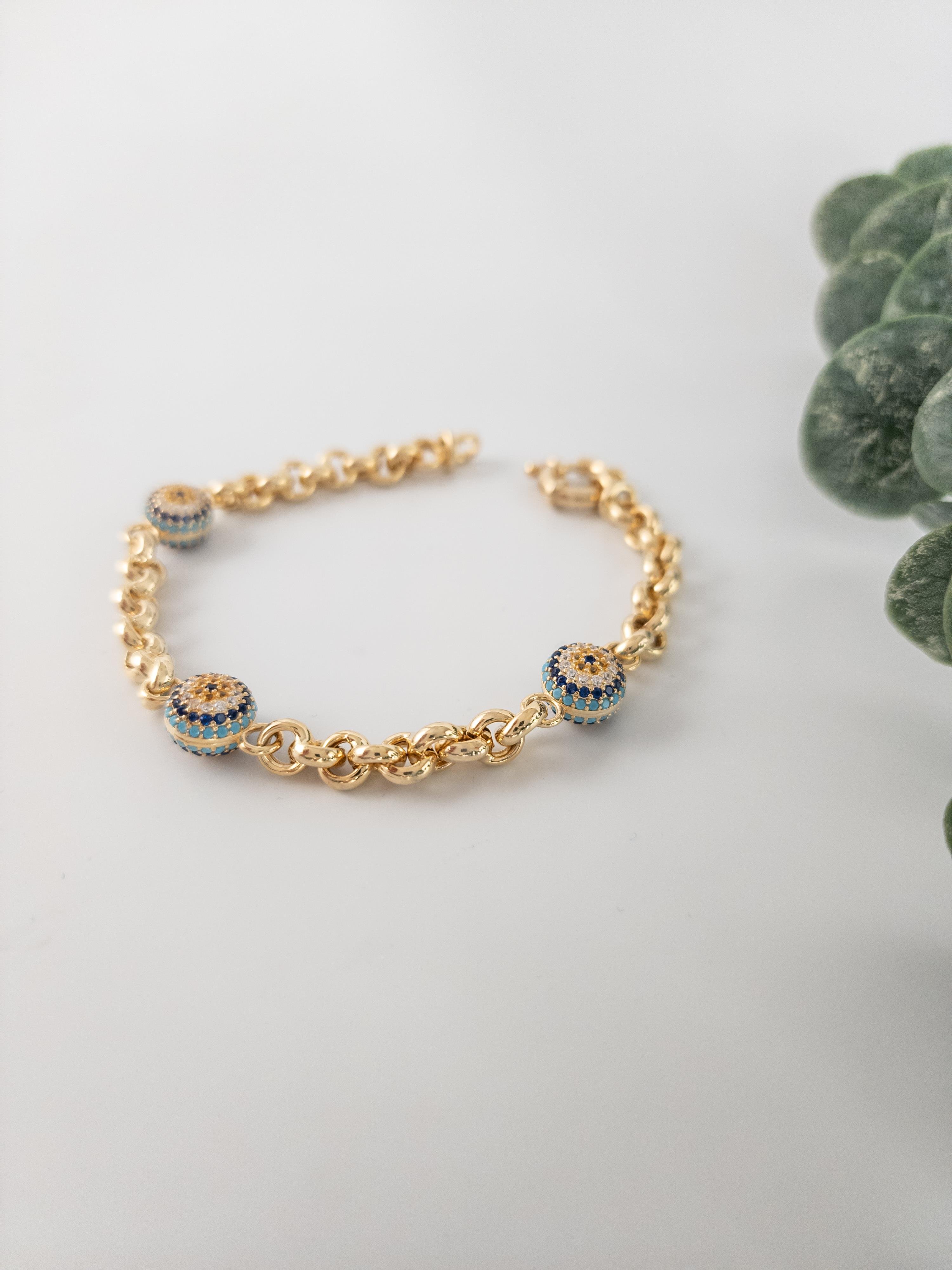 İtalyan Nazar Göz 3'lü Chain Bileklik