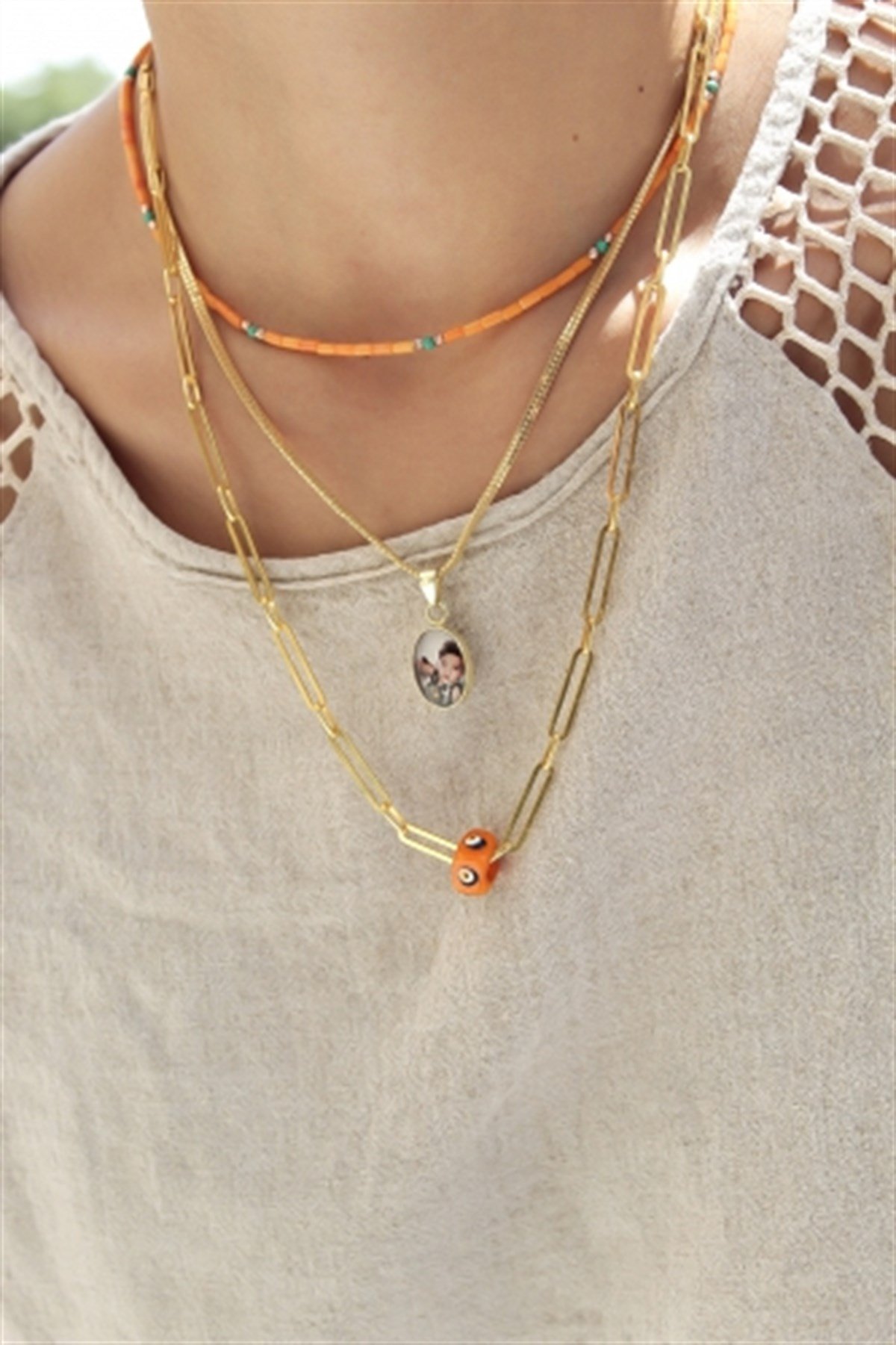 İtalyan Yassı Zincir Fotoğraf Kolye